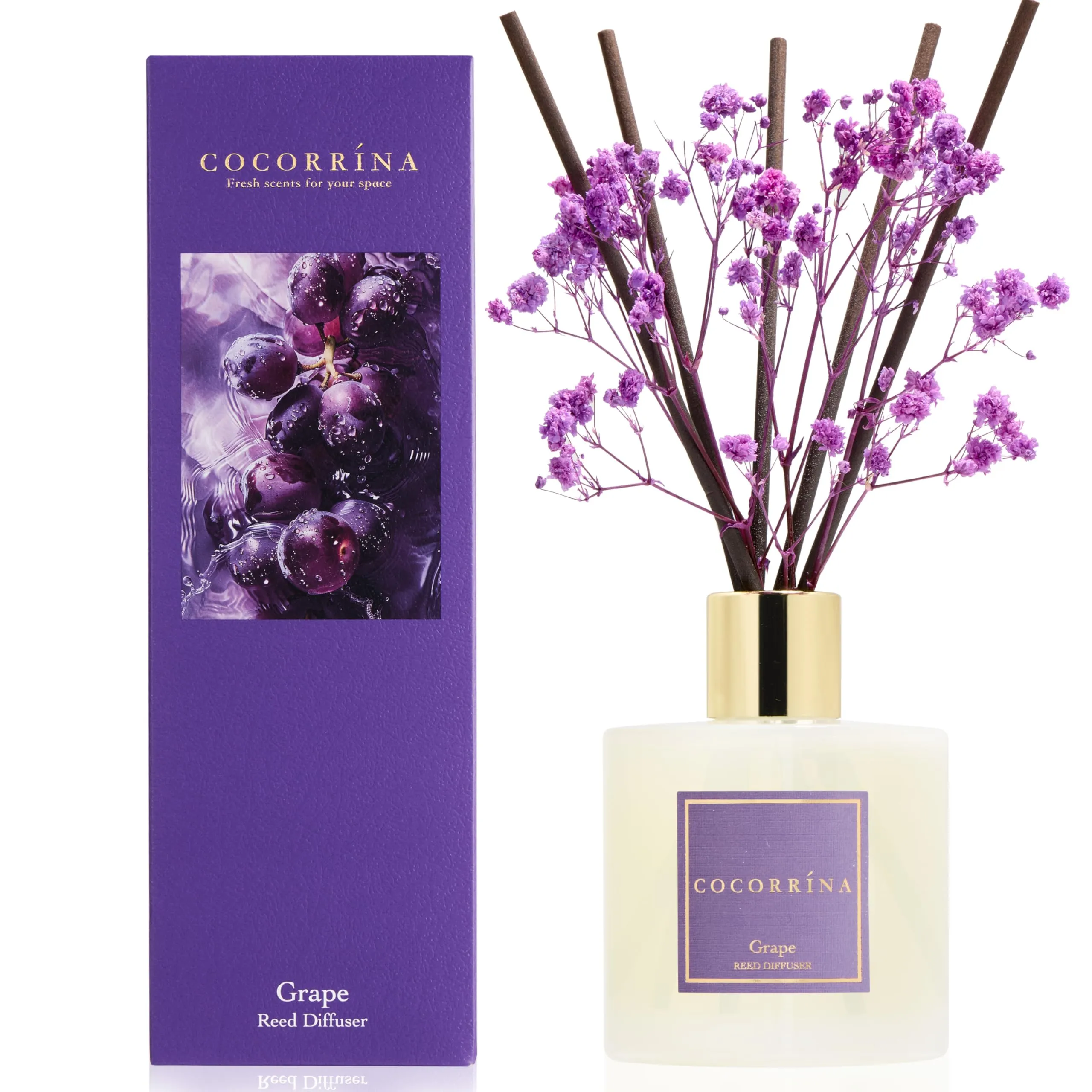 COCORRÍNA Diffusore Profumo Ambiente Grape con Bastoncini, 200ml - immagine 1