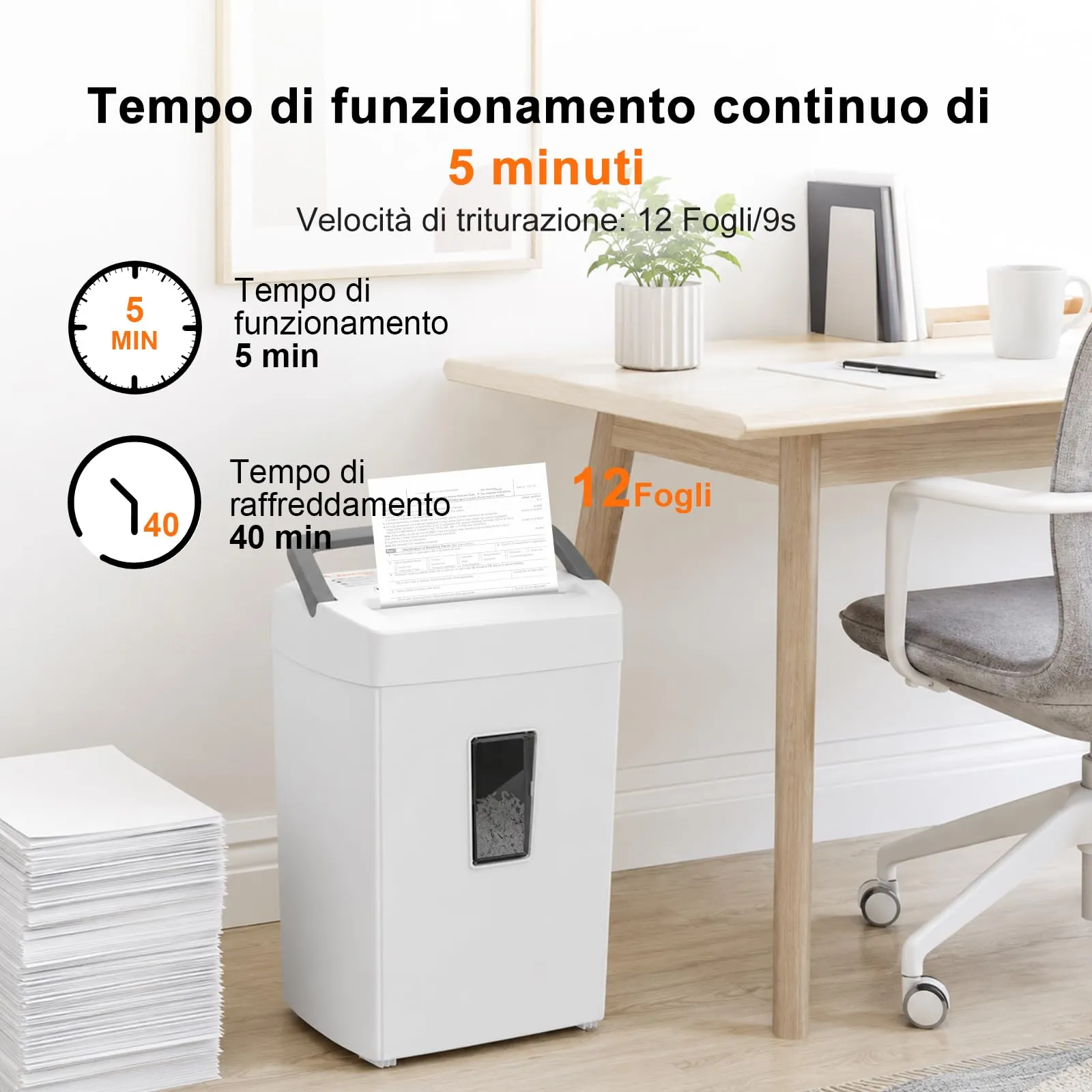 Bonsaii Distruggidocumenti 12 Fogli Micro Taglio, Cestino 21L - immagine 3