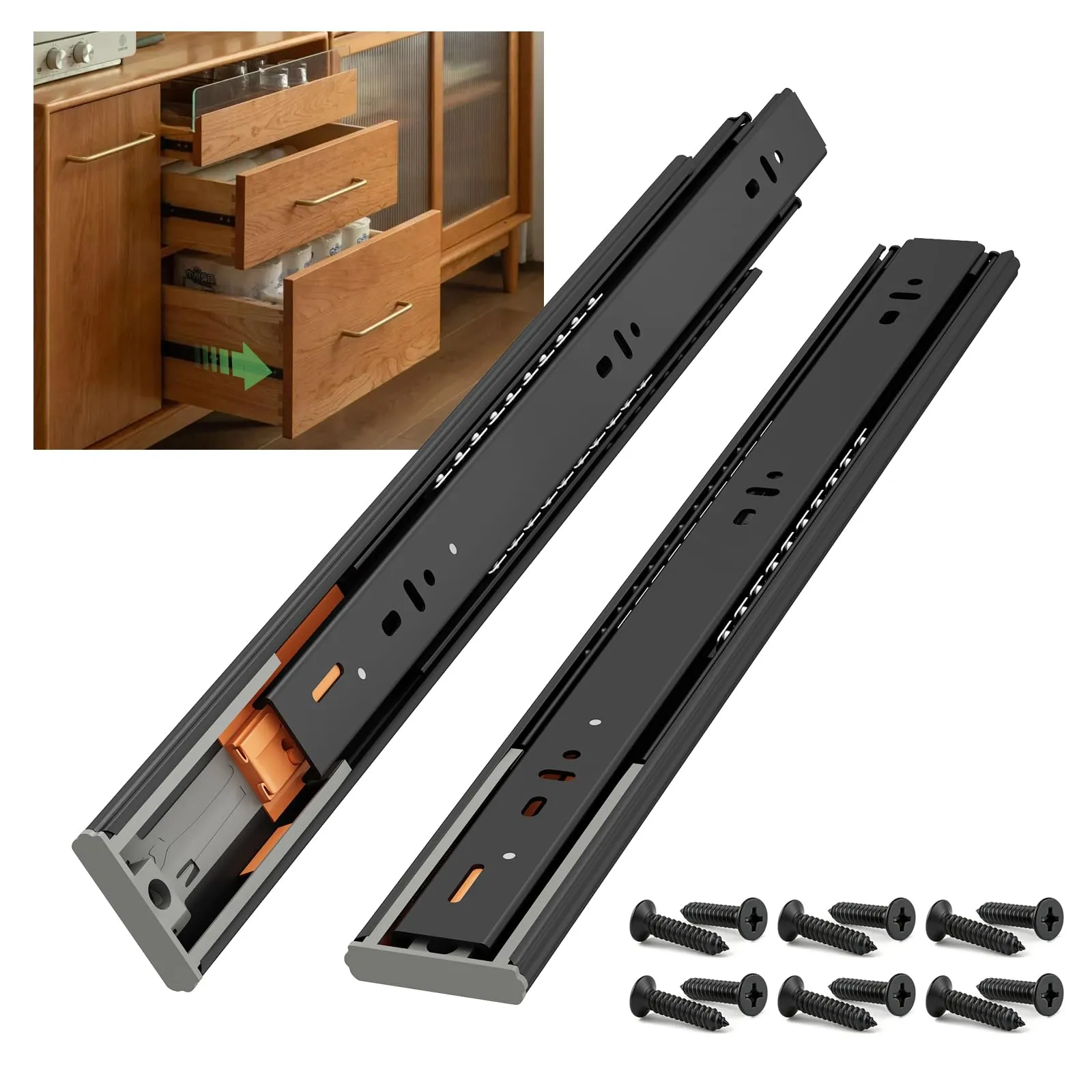 NECILO Guide Push-to-Open per Cassetti, 450 mm, Estrazione Totale - immagine 1