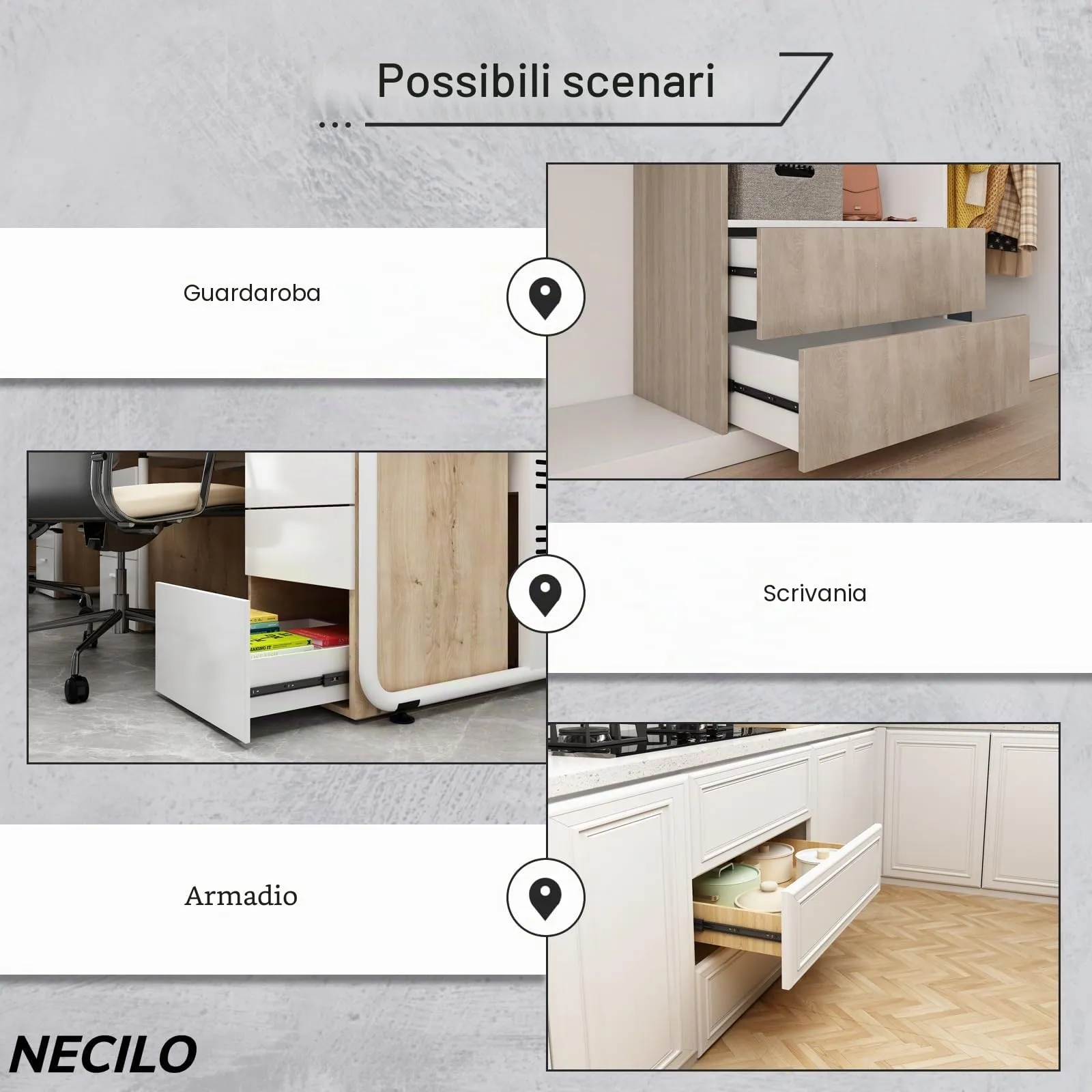 NECILO Guide Push-to-Open per Cassetti, 450 mm, Estrazione Totale - immagine 7