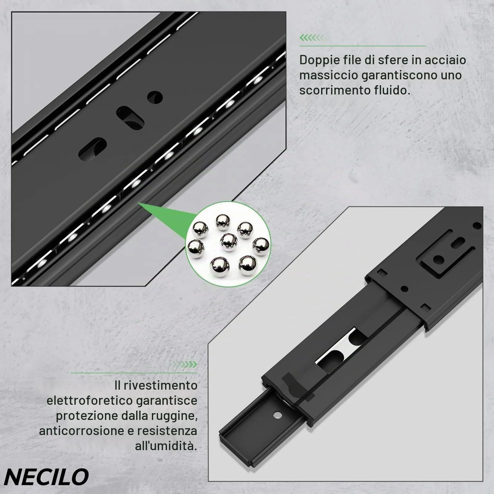 NECILO Guide Push-to-Open per Cassetti 550 mm, Estrazione Totale, F45 - immagine 5