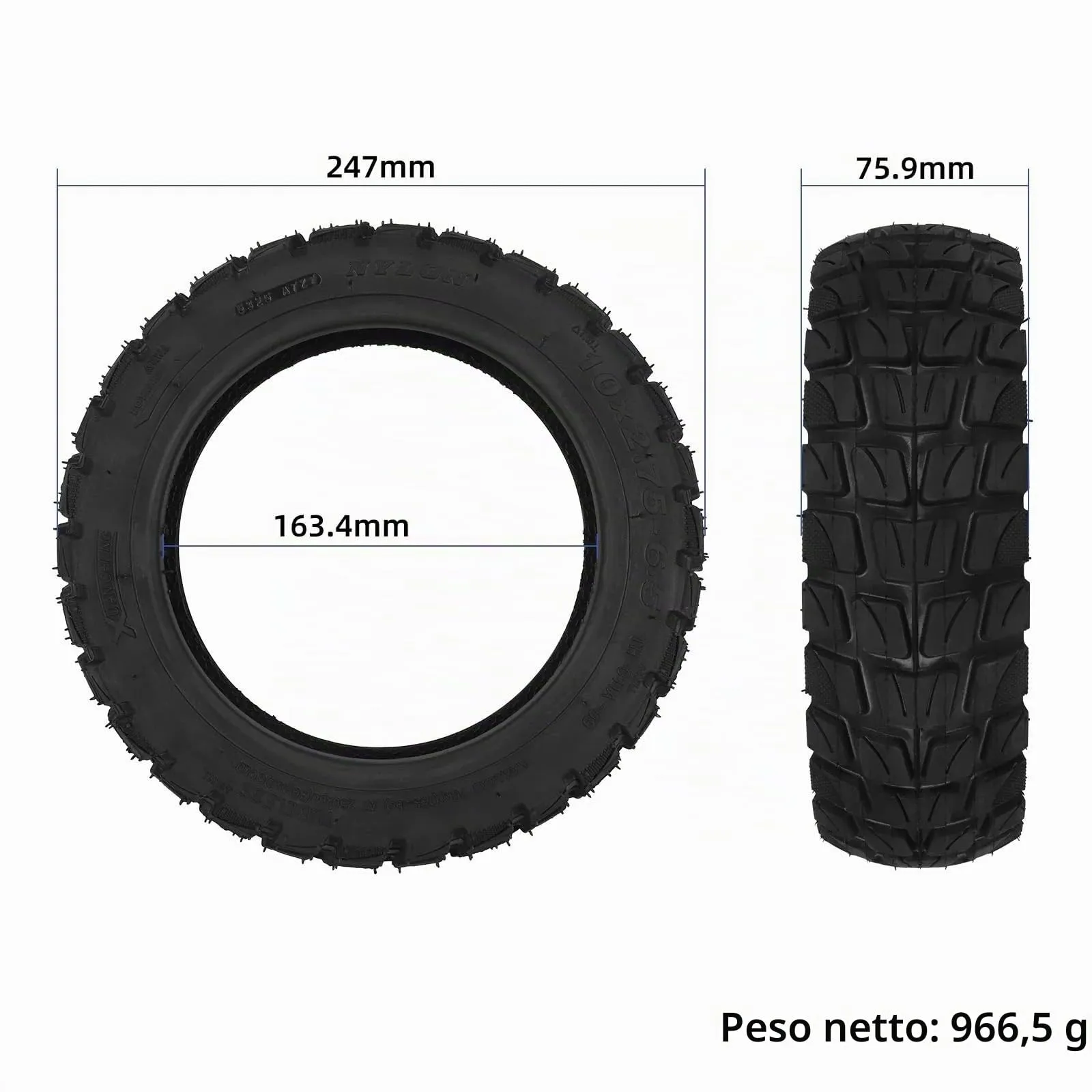 myBESTscooter Pneumatici senza camera d'aria con gel autoriparante 10 x 2,75-6,5 per scooter elettrici, gomma, con valvola - immagine 6
