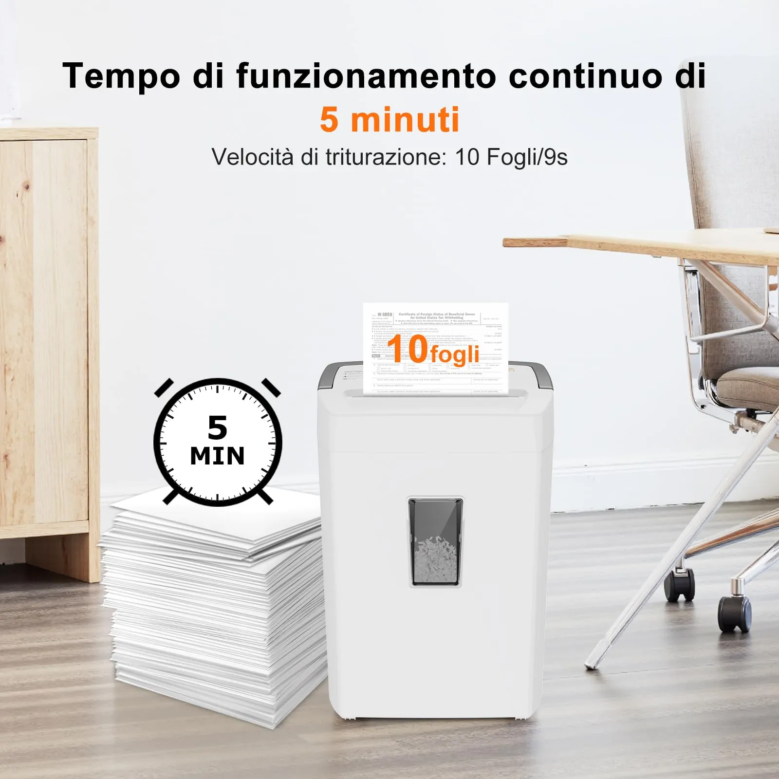 Bonsaii Distruggidocumenti Microtaglio 10 Fogli P-4 C275-B - immagine 3