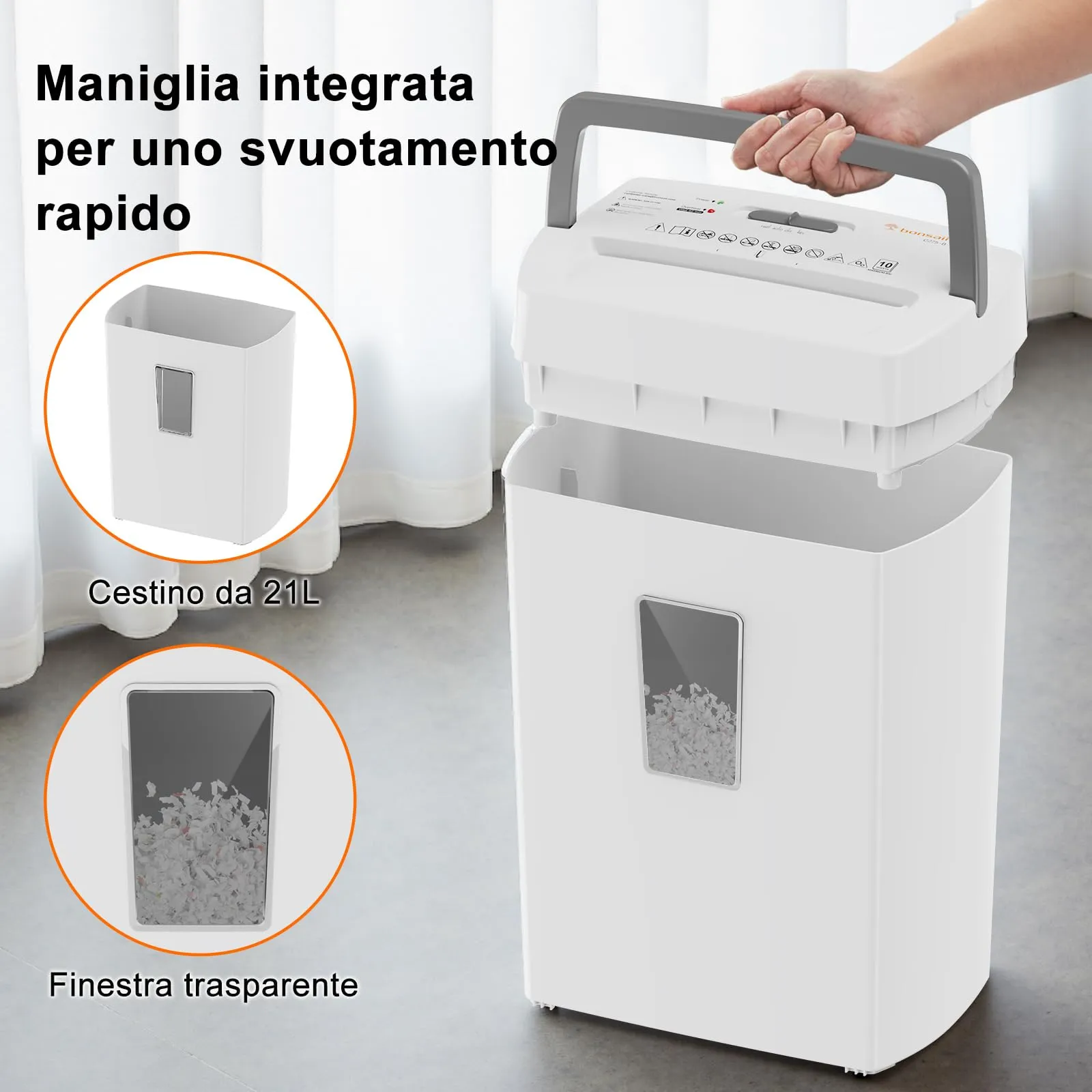 Bonsaii Distruggidocumenti Microtaglio 10 Fogli P-4 C275-B - immagine 6
