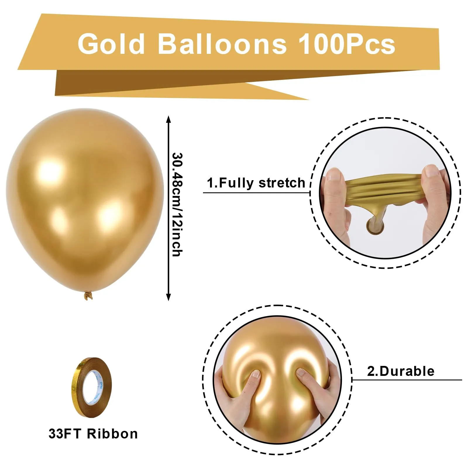 fairymaiden Palloncini Oro Metallico, 100 Pezzi, 12 Pollici - immagine 2