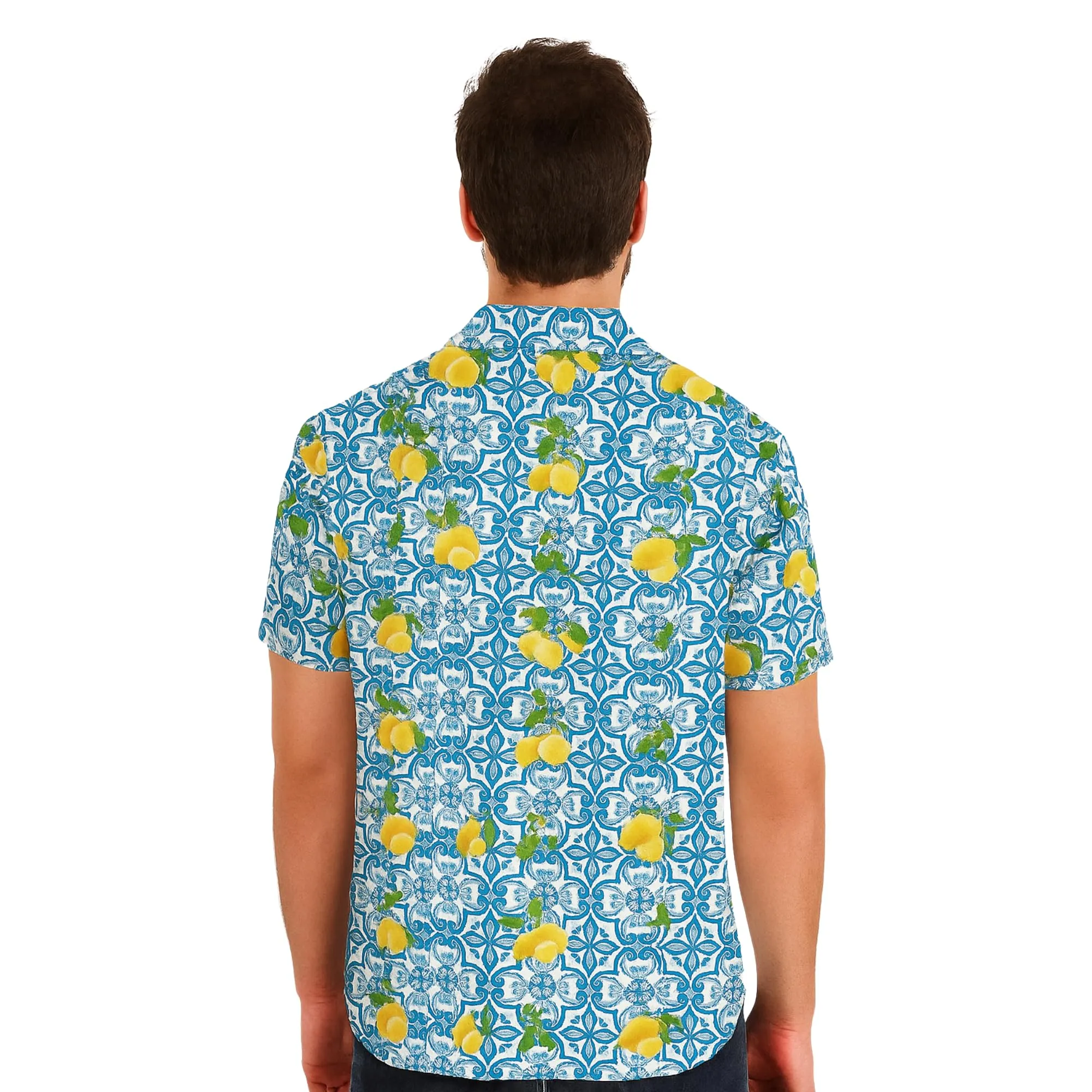 DIVINA Camicia Uomo Estiva Maniche Corte Regular Fit Stampa Lemon Blue XXL - immagine 2