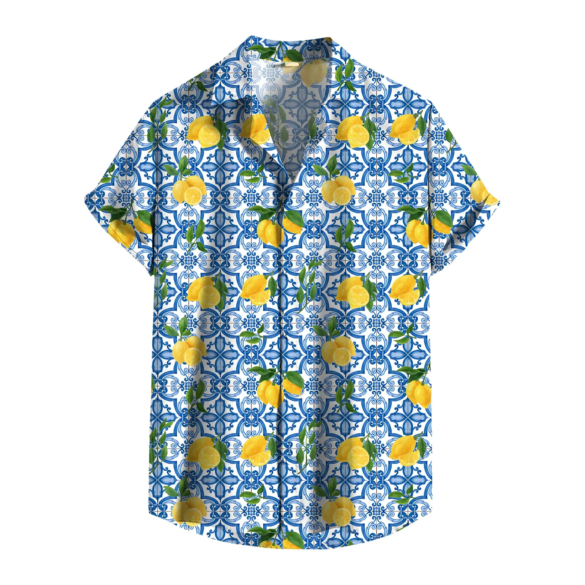 DIVINA Camicia Uomo Estiva Maniche Corte Regular Fit Stampa Lemon Blue XL - immagine 3