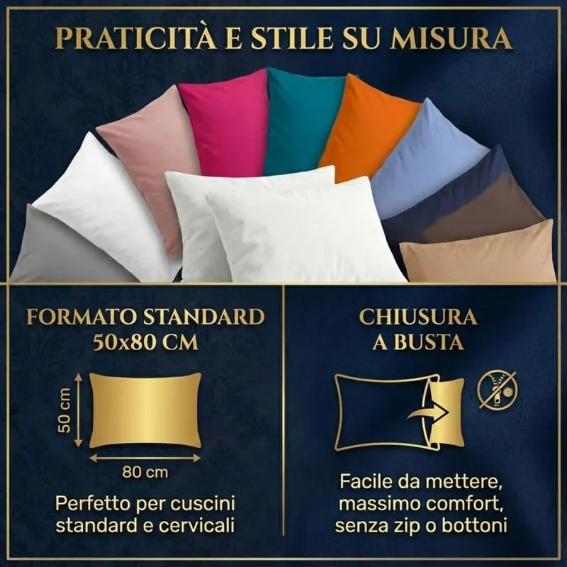 NARCISO Federe Cuscino 50x80 cm 100% Cotone Antiacaro e Anallergiche, Coppia (Tortora) - immagine 4