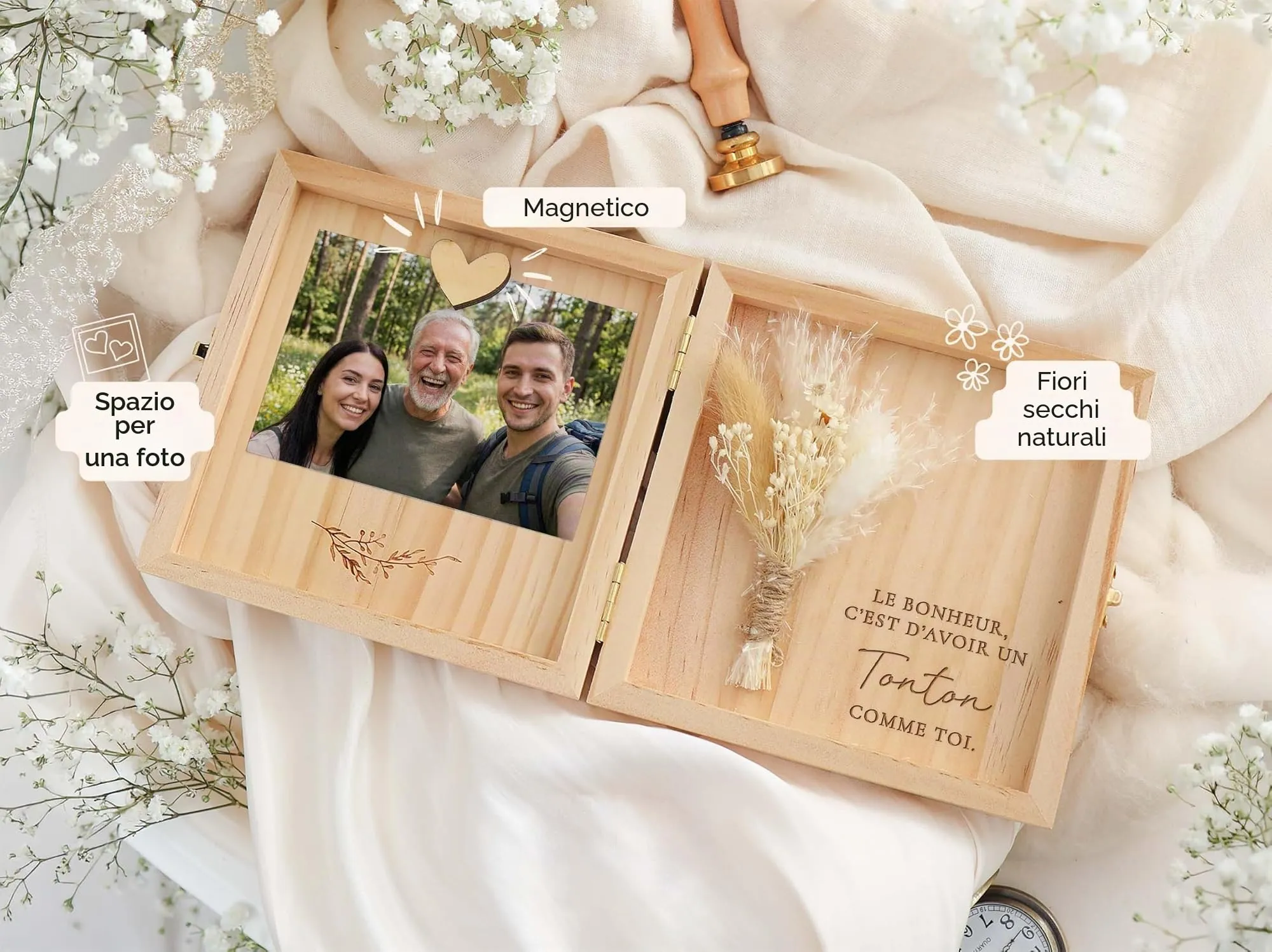 Joli Coon Cofanetto Regalo Zio in Legno - La felicità è avere uno zio come te, 14 x 14 x 3 cm - immagine 2