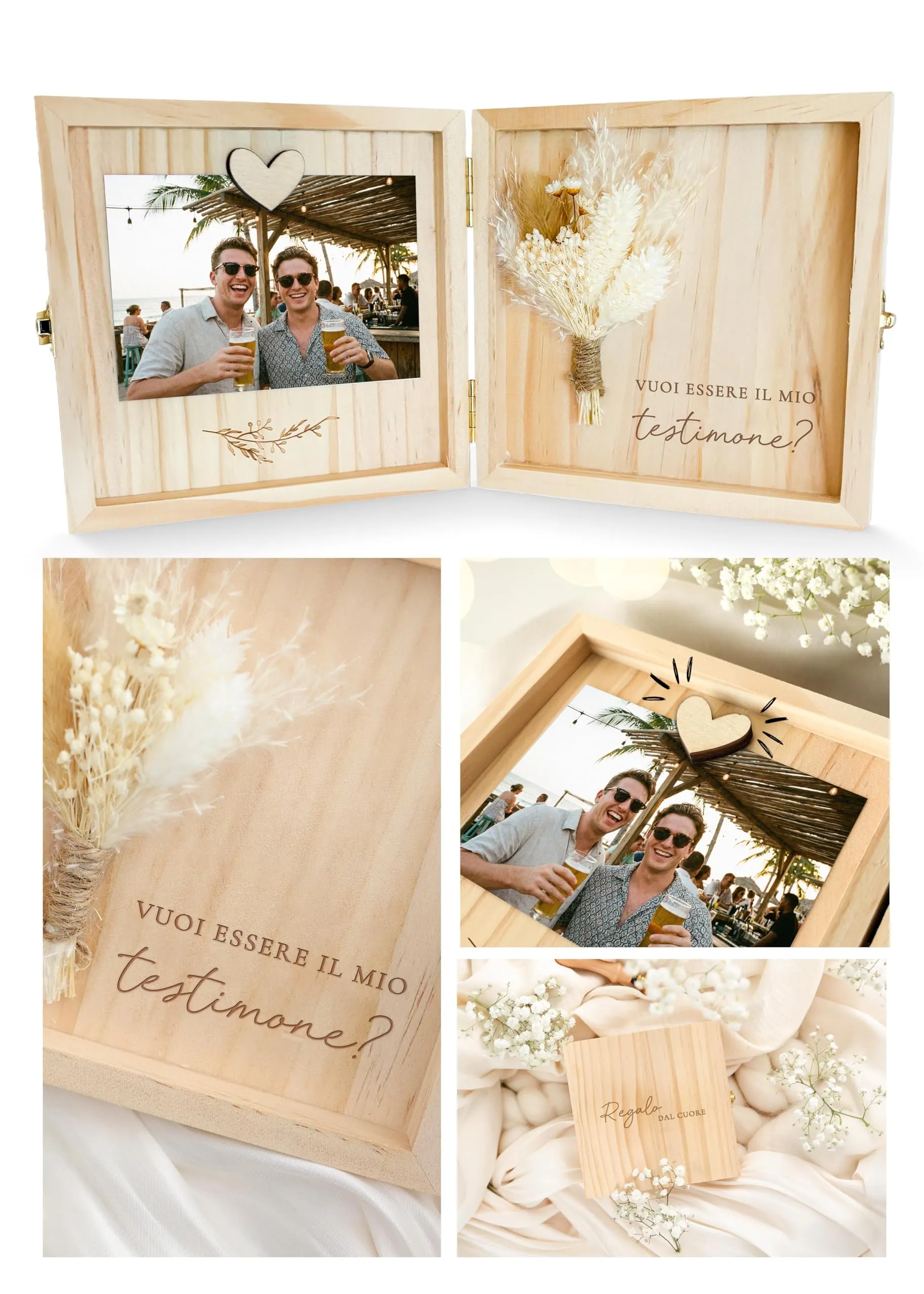 Joli Coon Cofanetto in legno per chiedere mio testimone, 14 x 14 x 3 cm - immagine 1
