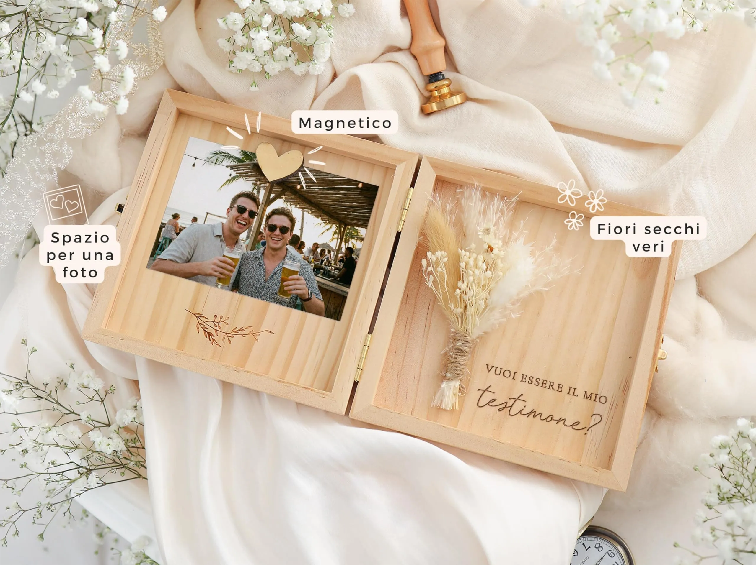 Joli Coon Cofanetto in legno per chiedere mio testimone, 14 x 14 x 3 cm - immagine 2