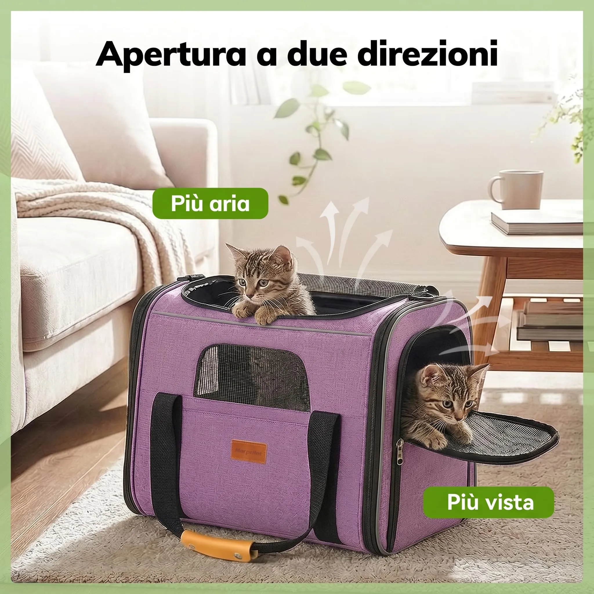 Morpilot Trasportino per Gatti e Cani fino a 9 kg, Pieghevole, 47x32x36cm, Viola - immagine 2