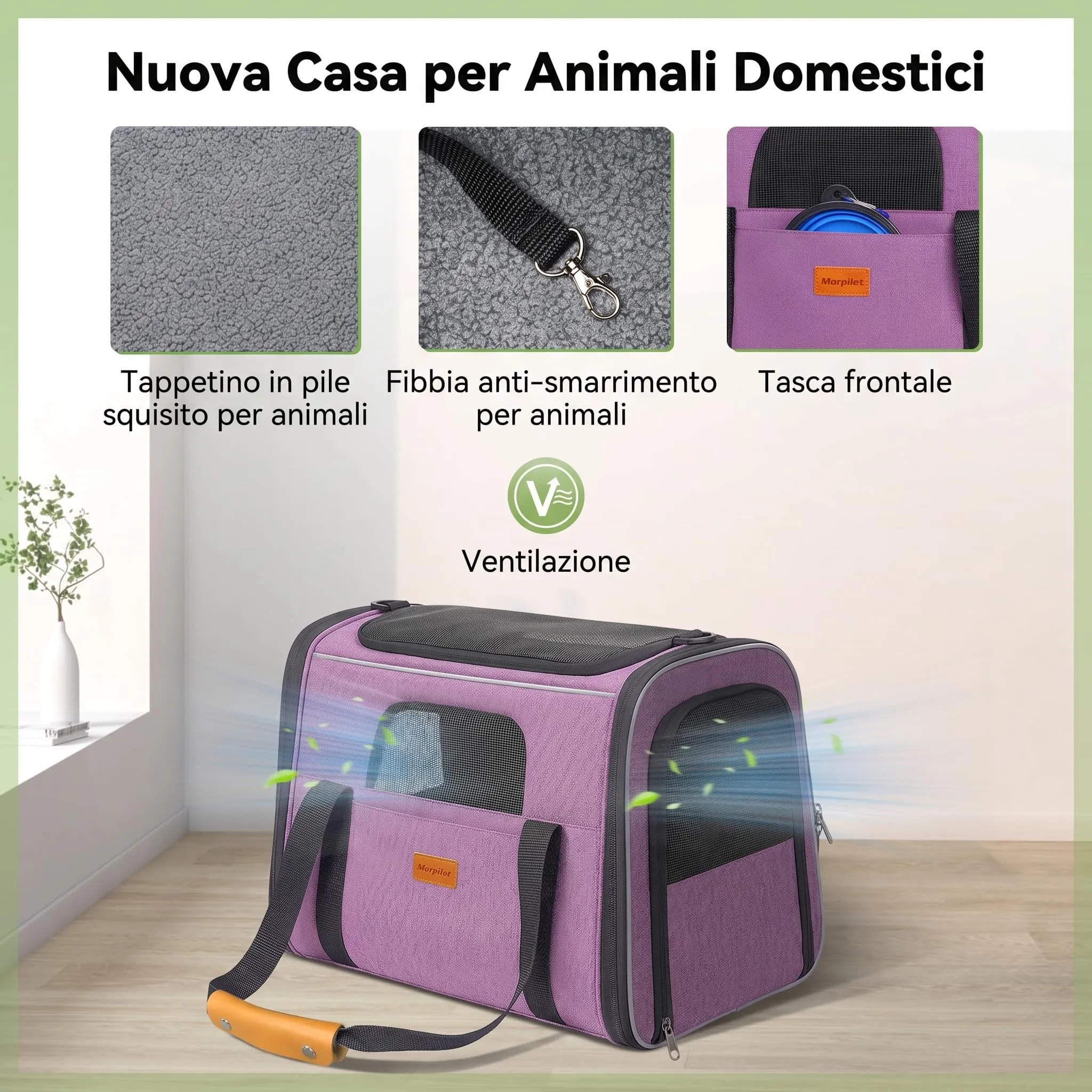 Morpilot Trasportino per Gatti e Cani fino a 9 kg, Pieghevole, 47x32x36cm, Viola - immagine 5