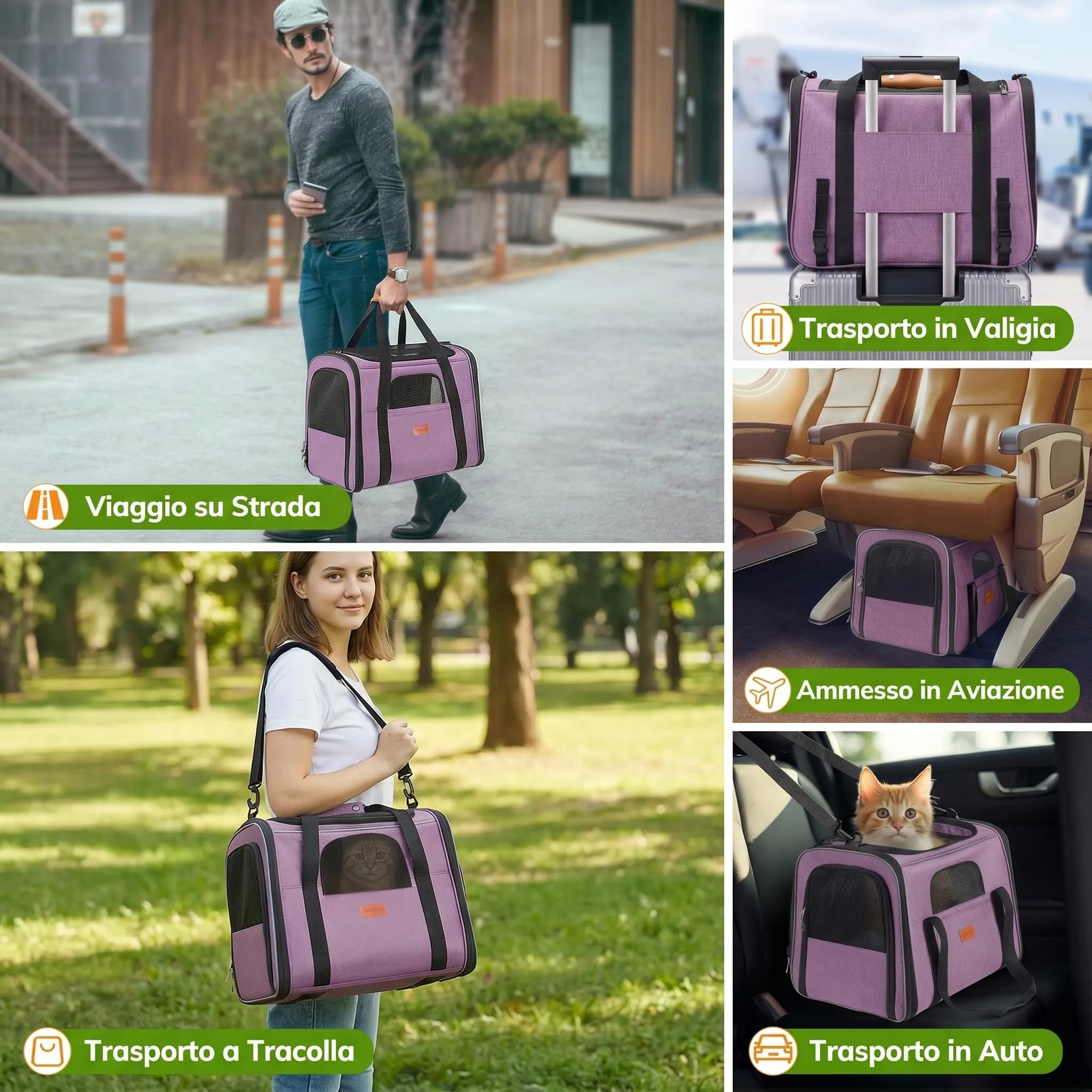 Morpilot Trasportino per Gatti e Cani fino a 9 kg, Pieghevole, 47x32x36cm, Viola - immagine 8