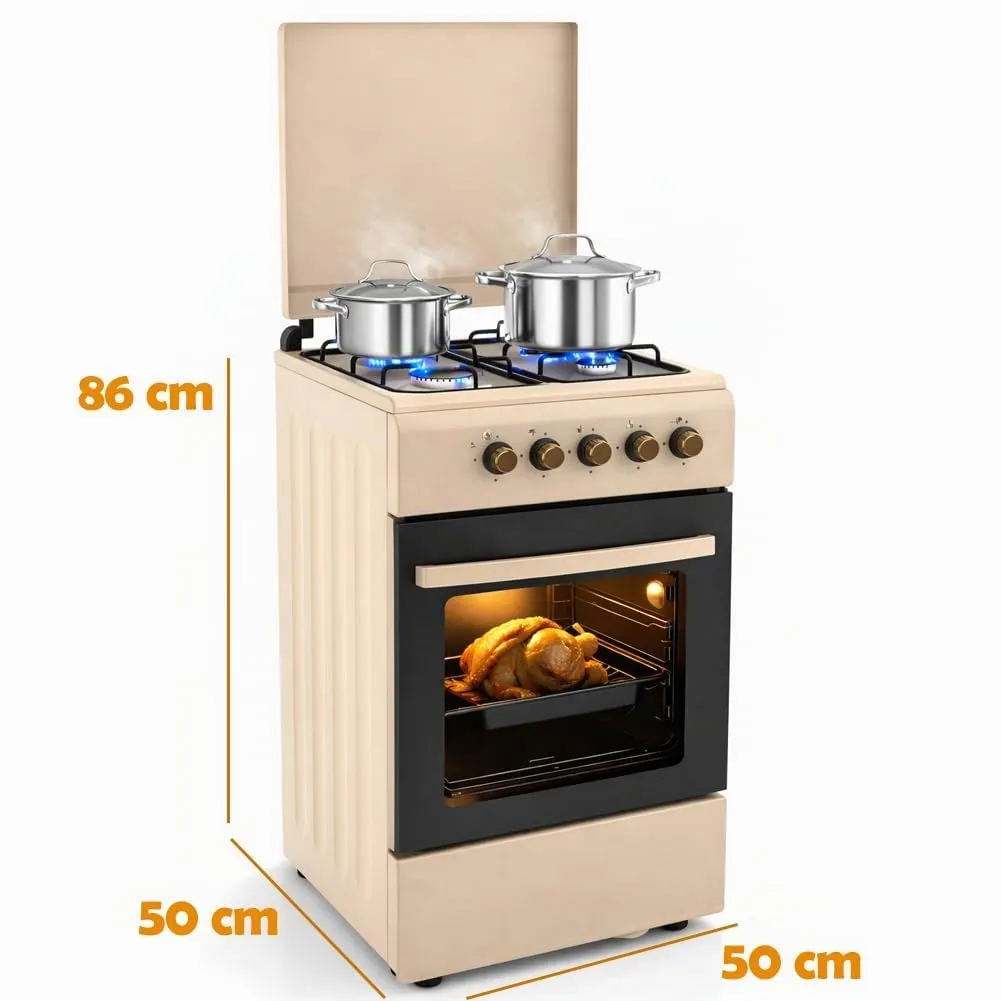 BAKAJI Cucina da Esterno a Gas con Forno e 4 Fuochi, Griglie in Ghisa e Mobile, Beige - immagine 5