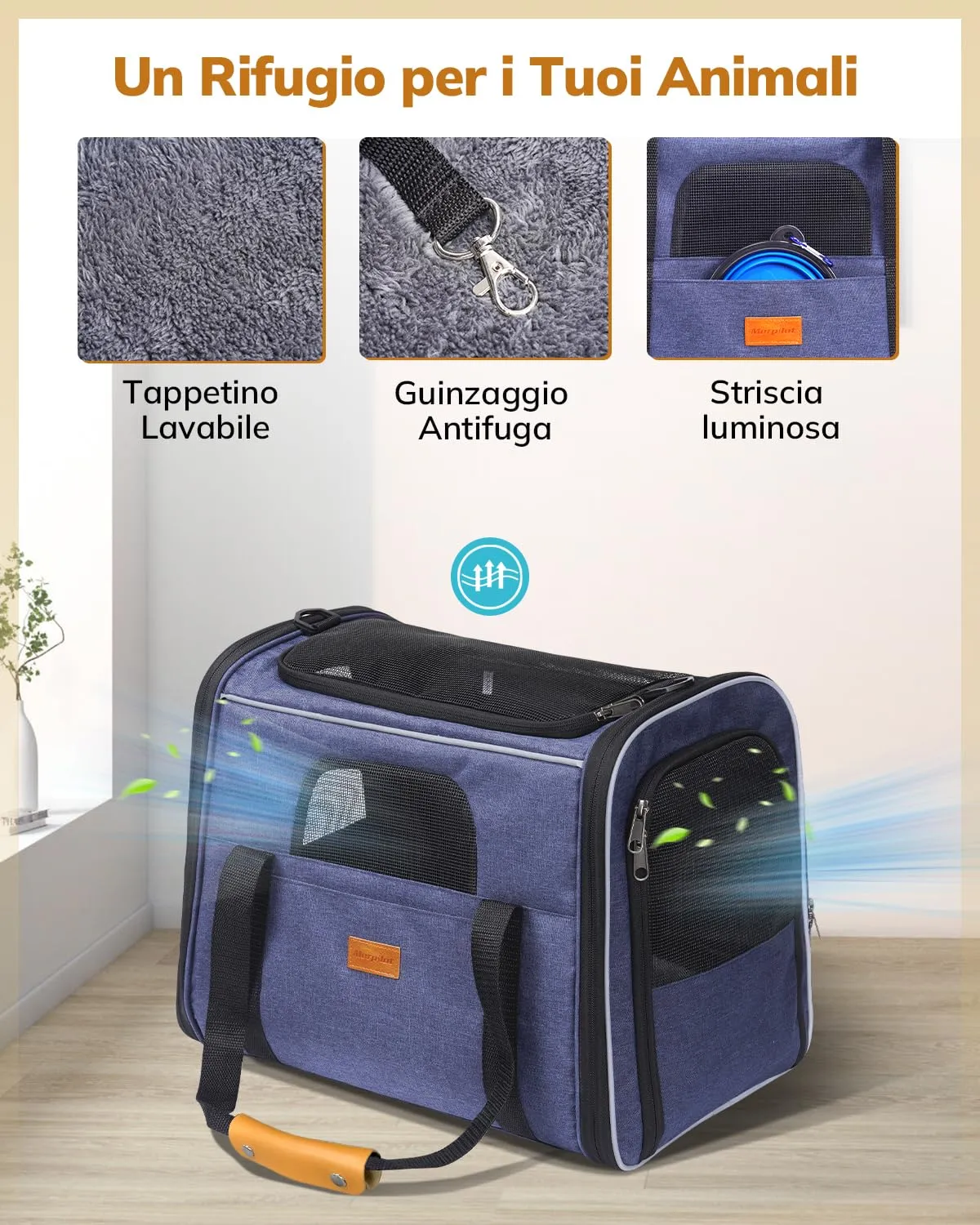 Morpilot Trasportino per Gatti e Cani fino a 9 kg, Pieghevole, 47x32x36cm, Blu avio - immagine 3