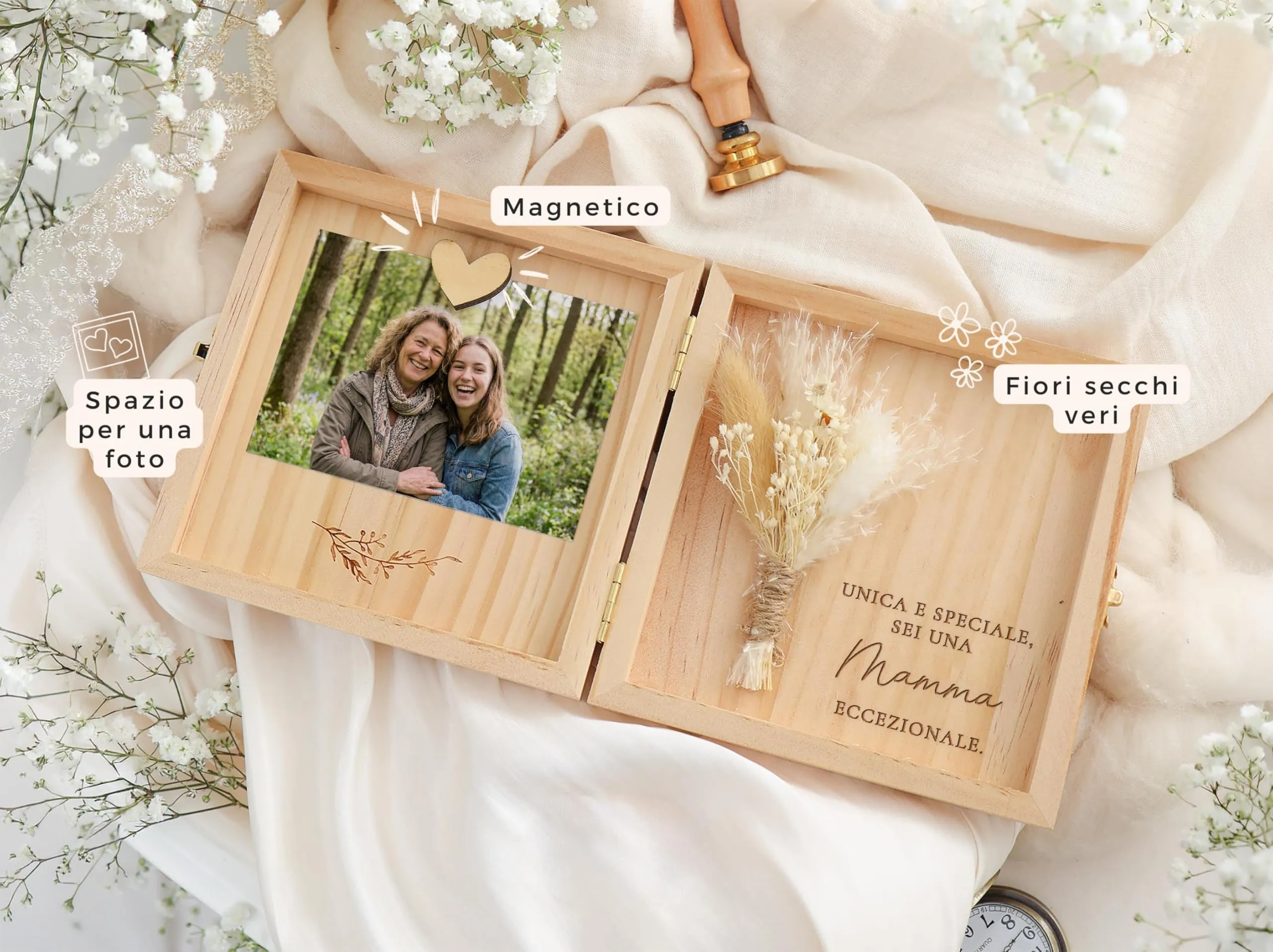 Joli Coon Cofanetto Regalo Mamma in Legno, 14 x 14 x 3 cm - immagine 2