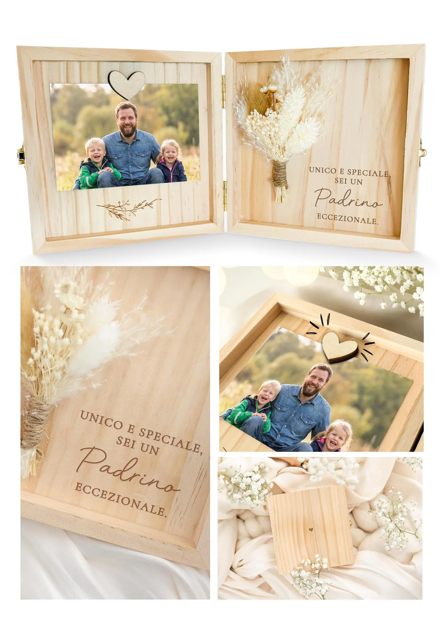 Joli Coon Cofanetto Regalo Padrino in Legno, 14 x 14 x 3 cm - immagine 1