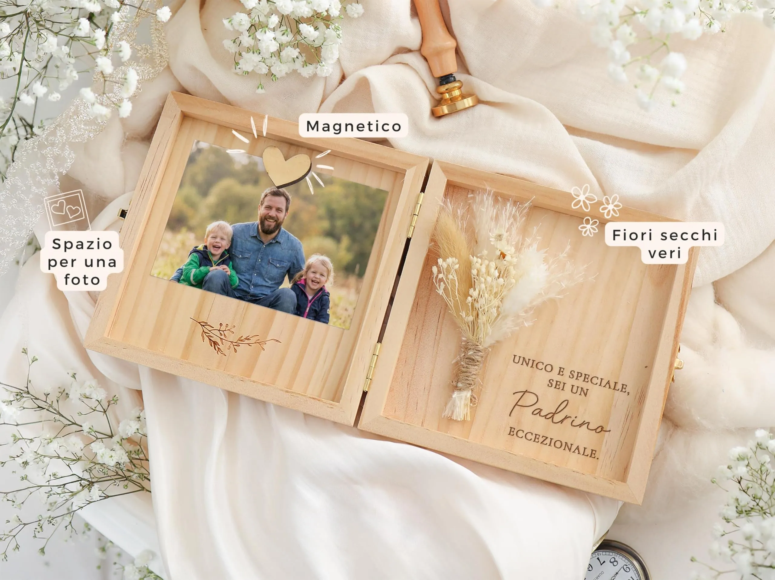 Joli Coon Cofanetto Regalo Padrino in Legno, 14 x 14 x 3 cm - immagine 2