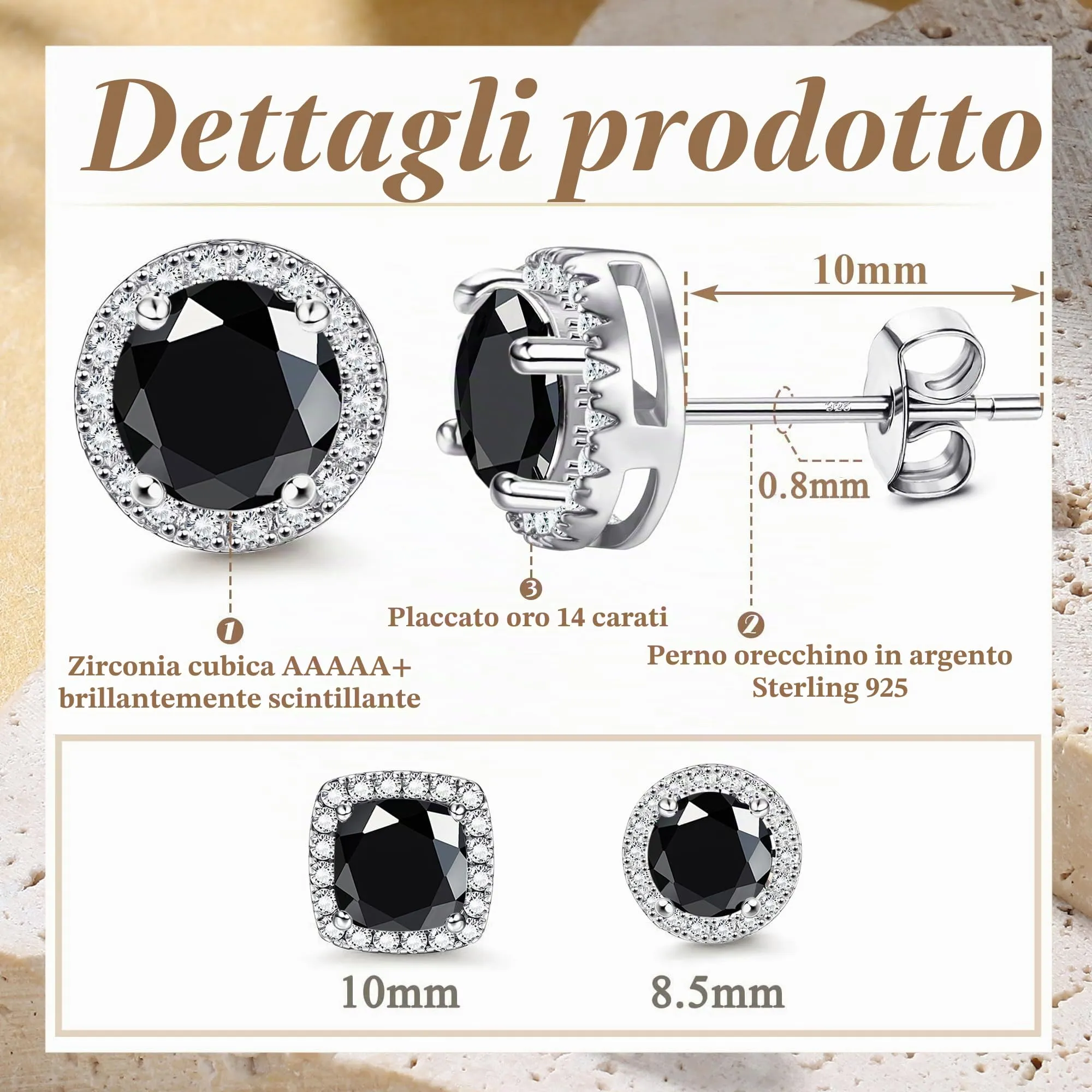 Dochais Orecchini in Argento Sterling 925 con Zirconi Cubici per Uomo e Donna - immagine 4