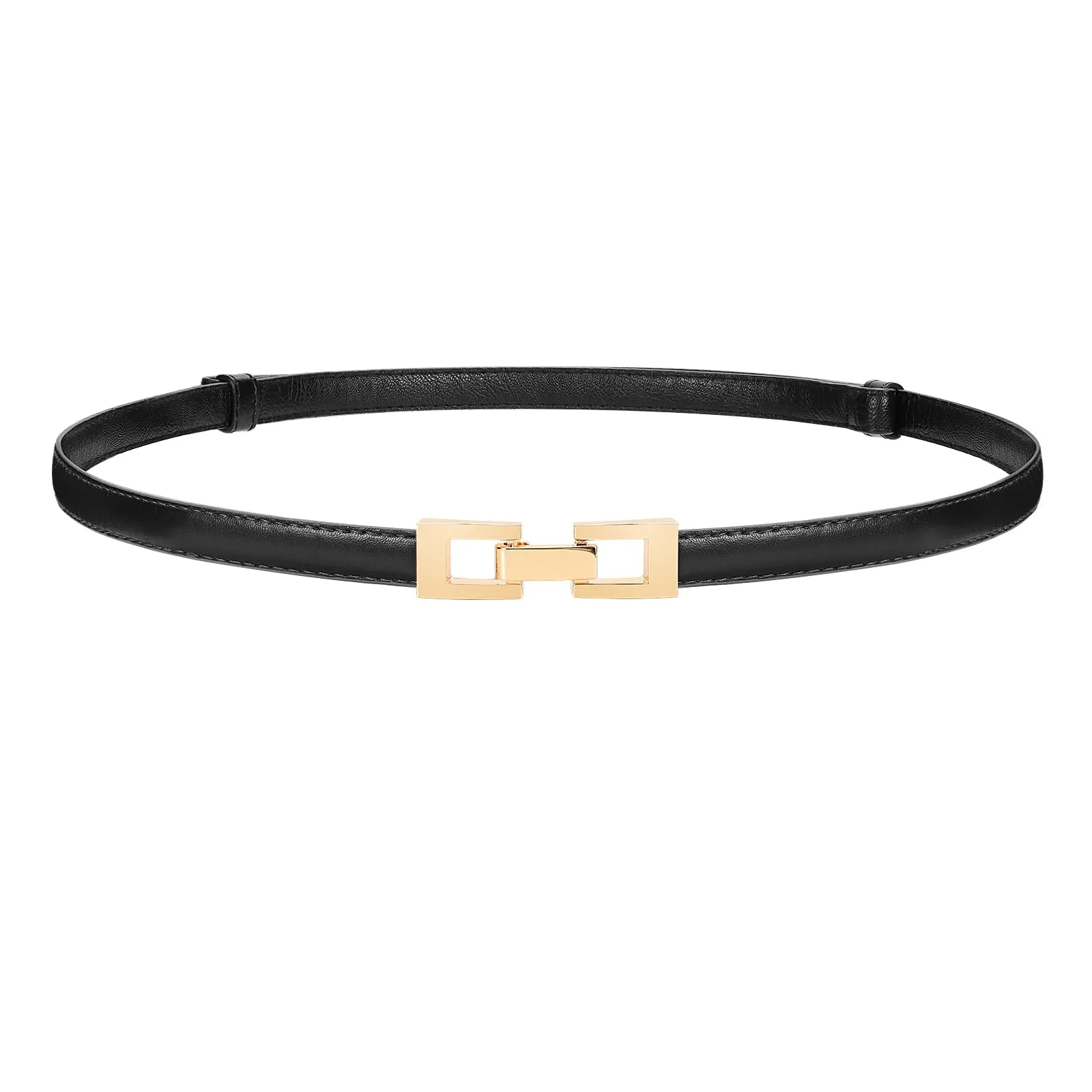 LEACOOLKEY Cintura Donna Sottile in Pelle con Fibbia Dorata, 1,5 cm, Nero, 100 cm - immagine 1