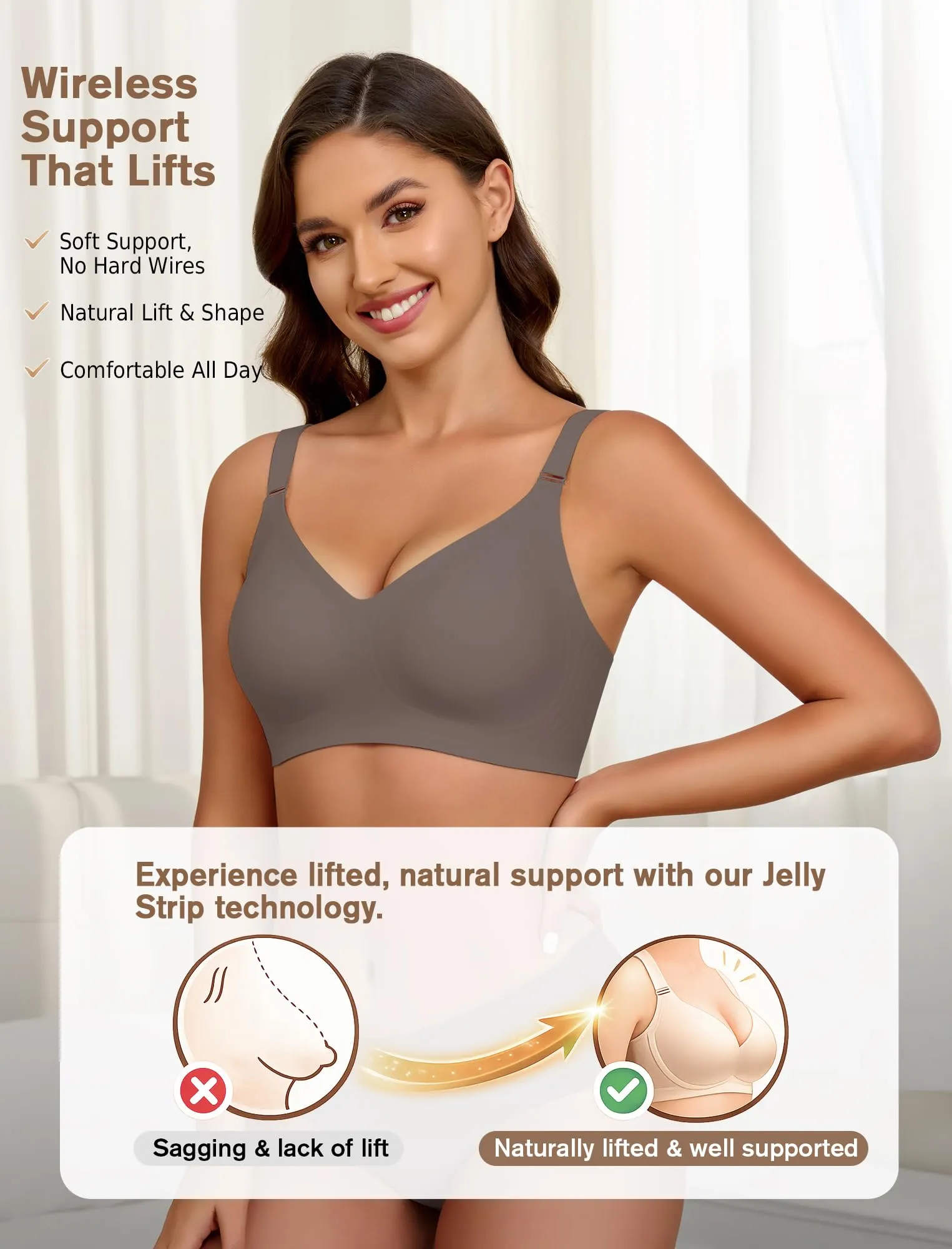 EIISSION Reggiseno Donna Senza Ferretto Seamless a Coppa Intera, Marrone, XXL - immagine 3