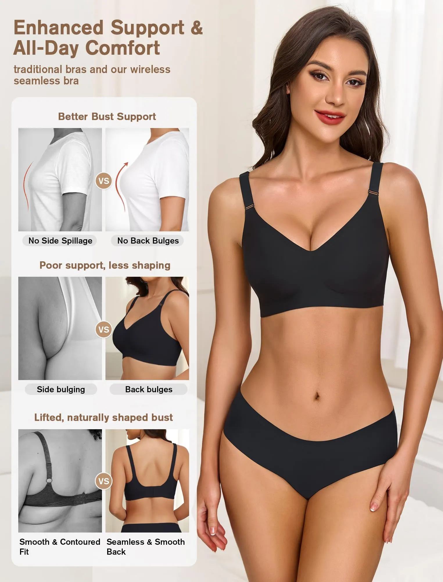 EIISSION Reggiseno Donna Senza Ferretto Seamless Comfort Classico Nero XL - immagine 2