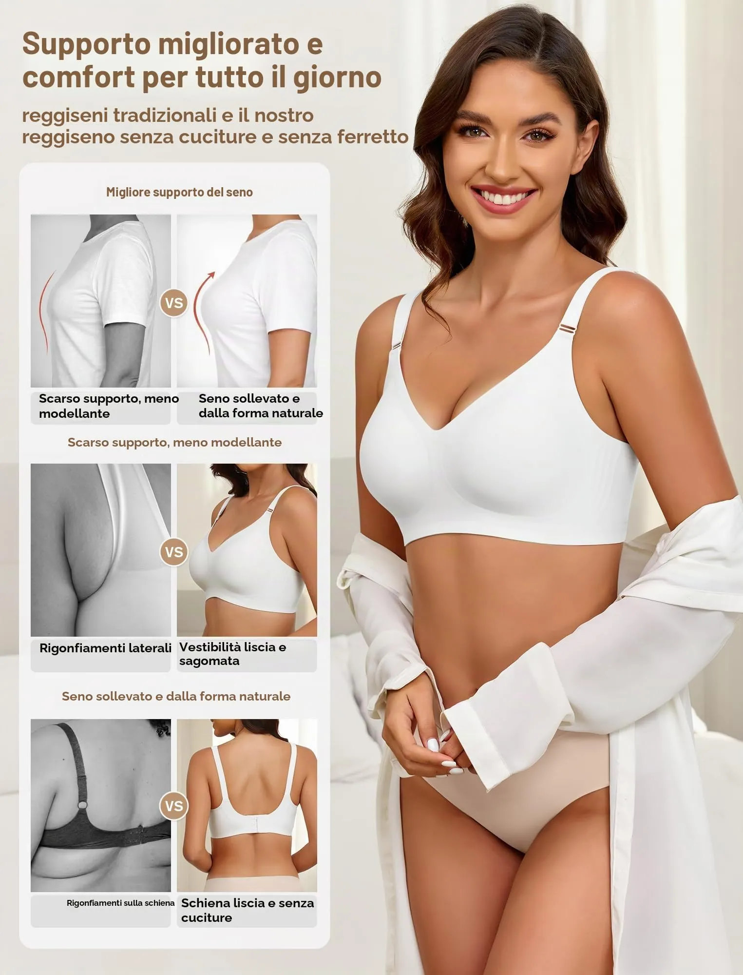 EIISSION Reggiseno Donna Senza Ferretto Seamless a Coppa Intera, Bianco, S - immagine 2