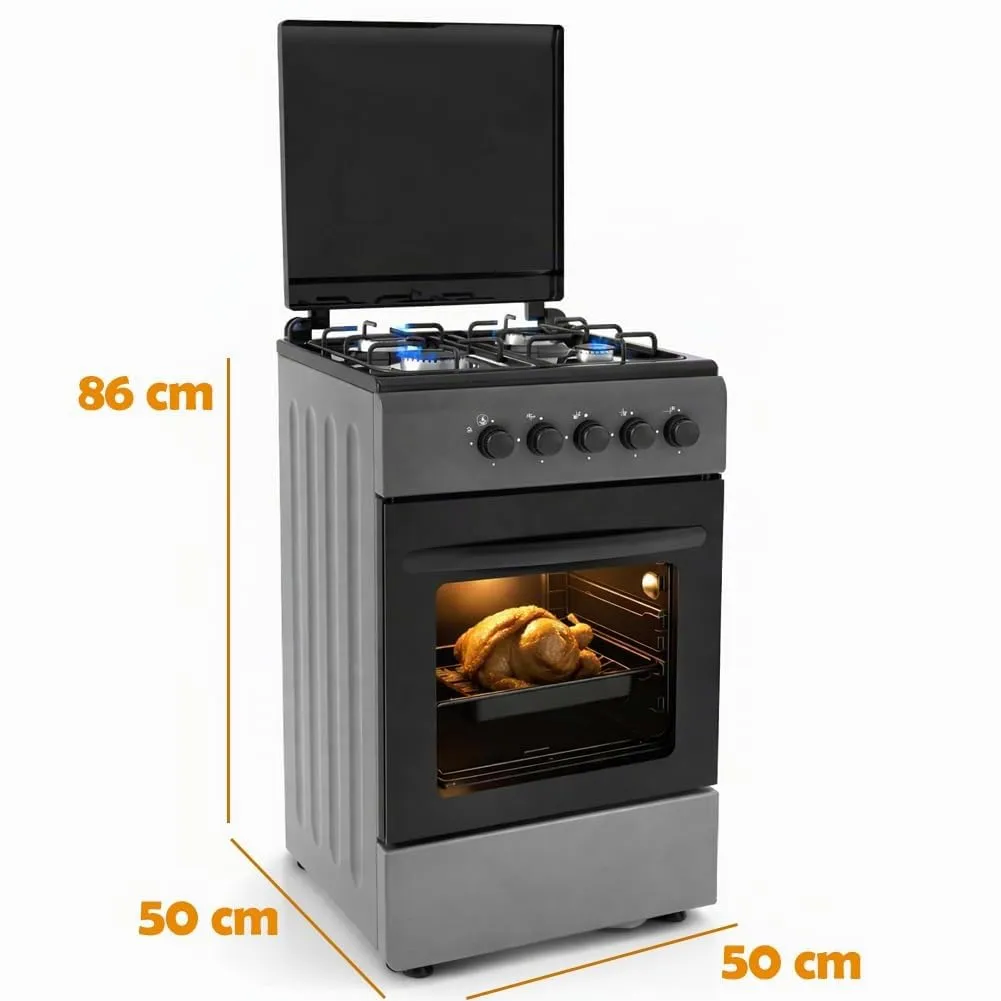 BAKAJI Cucina da Esterno a Gas con Forno e 4 Fuochi, Griglie in Ghisa e Mobile, Grigio - immagine 5