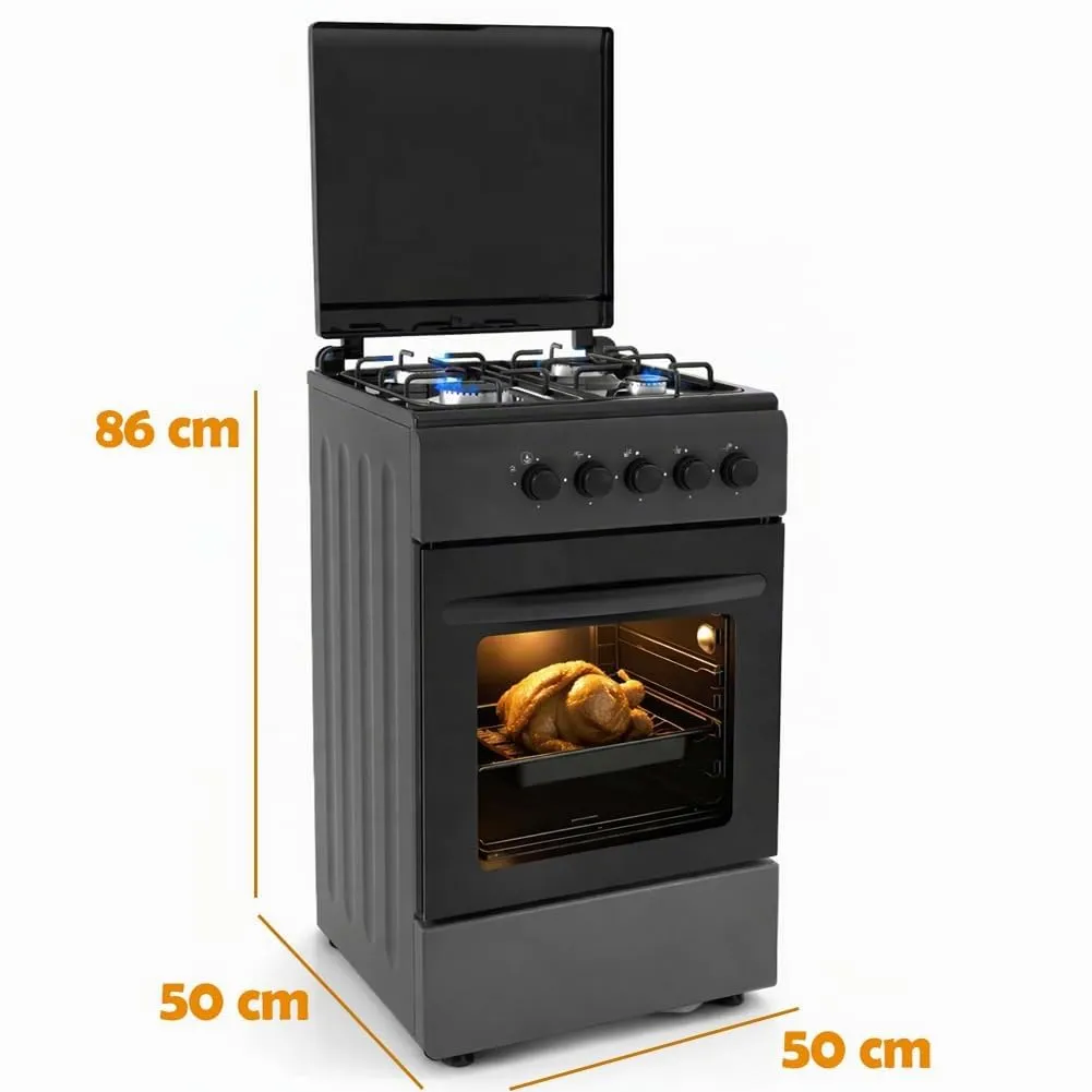BAKAJI Cucina da Esterno a Gas con Forno e 4 Fuochi, Griglie in Ghisa, Nero - immagine 5