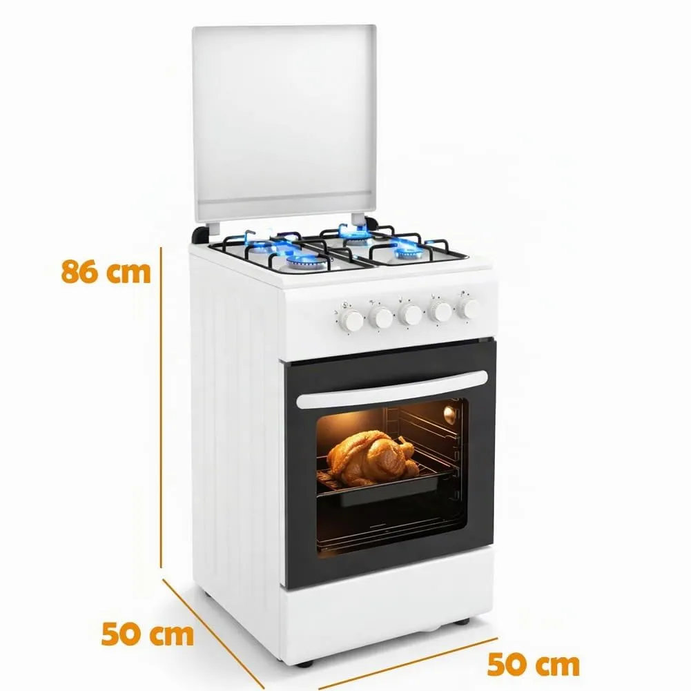 BAKAJI Cucina a Gas con Forno e 4 Fuochi, Griglie in Ghisa e Mobile, Bianco - immagine 5