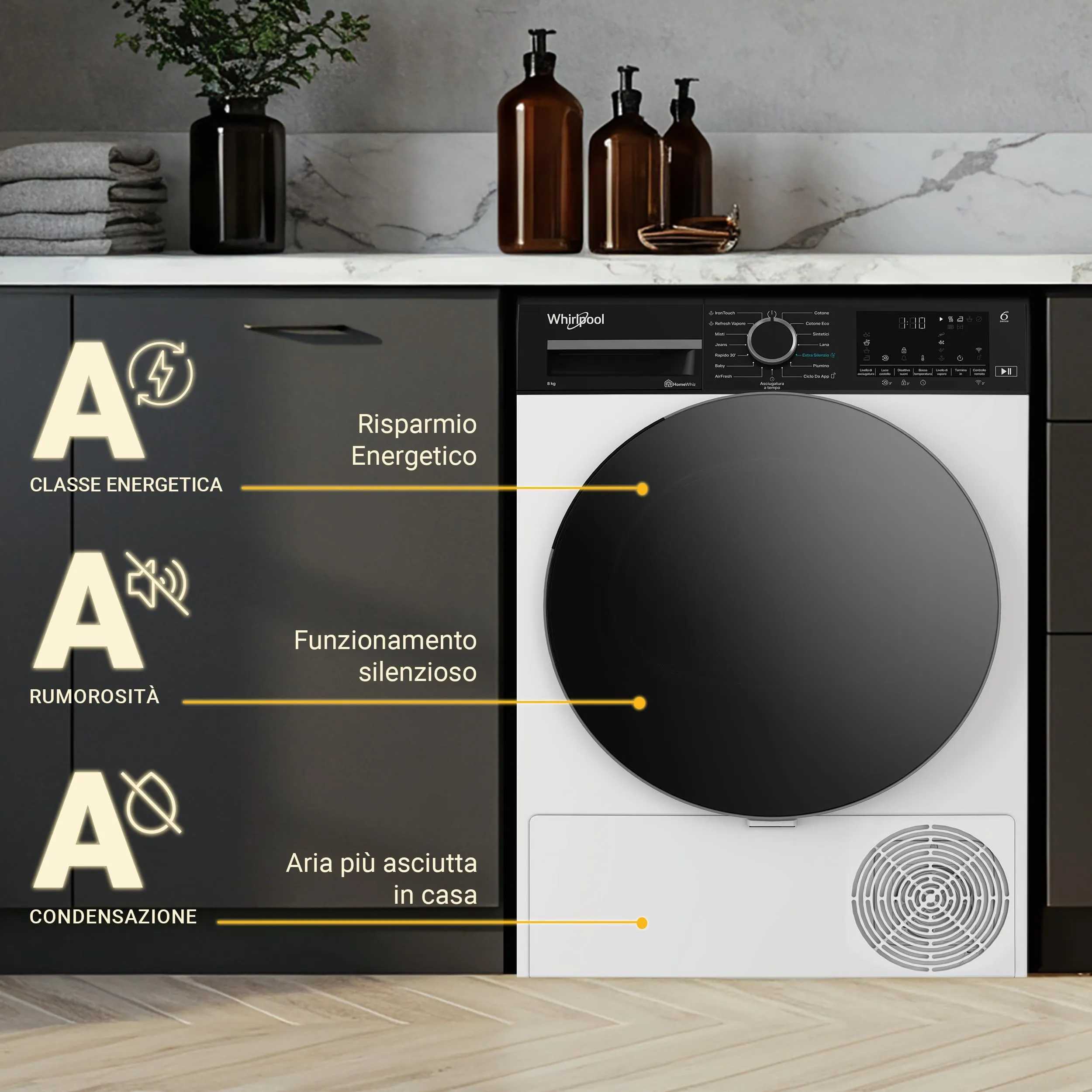 Whirlpool CWD96MWBSIT Asciugatrice a libera installazione, 9 kg, Classe Energetica A, Bianco - immagine 4