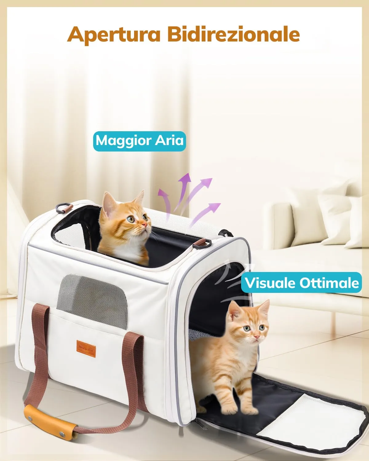 Morpilot Trasportino per gatti e cani, pieghevole, 47x32x36 cm, Beige - immagine 2