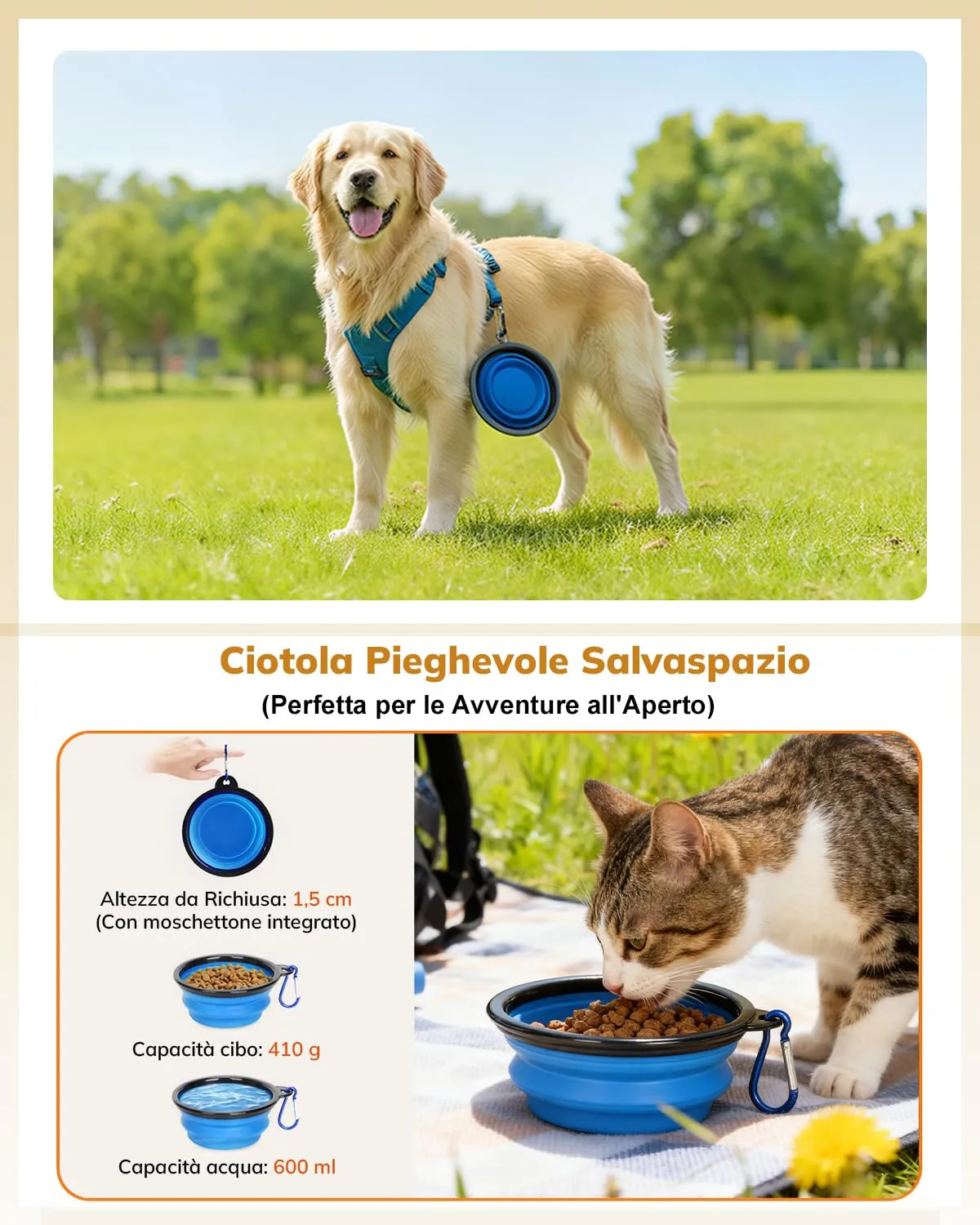 Morpilot Trasportino per gatti e cani, pieghevole, 47x32x36 cm, Beige - immagine 5