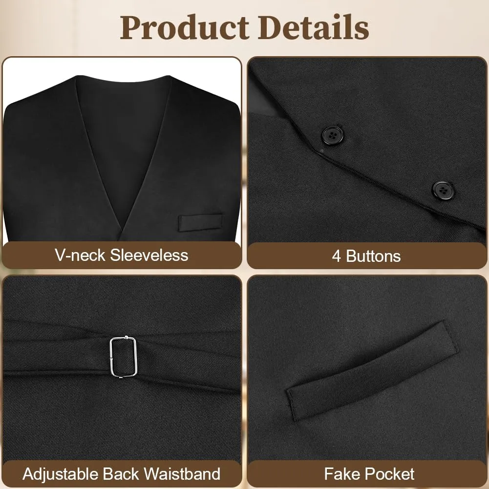 AUYAO Gilet Gotico da Uomo Classico Formale, Nero, 2XL - immagine 3