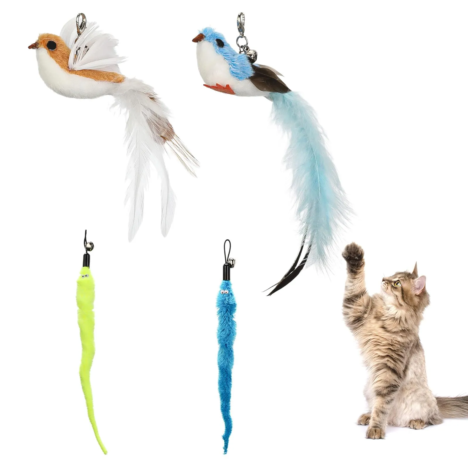 AiQInu Giochi per Gatti, Set di 4 Ricambi Interattivi con Piume e Peluche - immagine 1