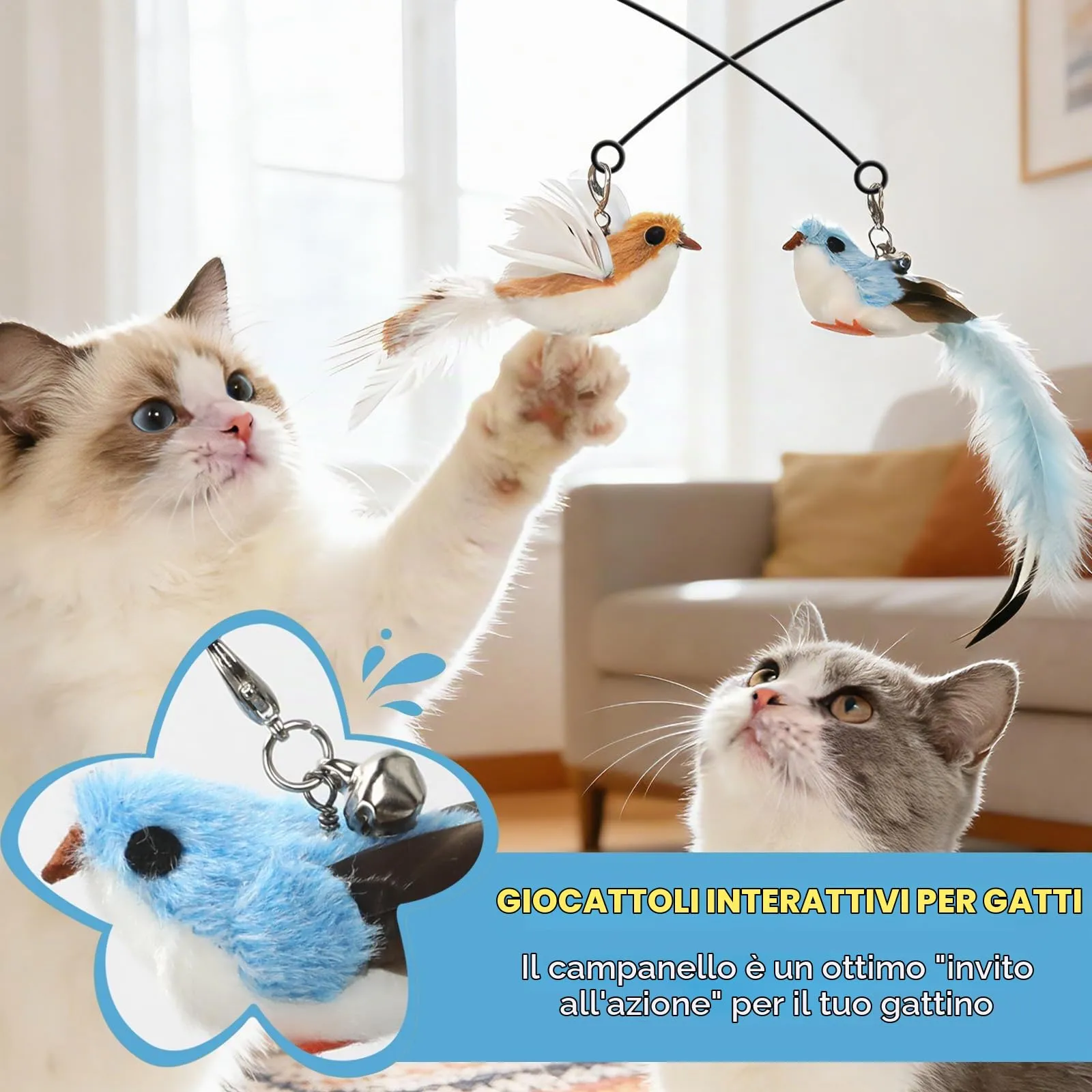 AiQInu Giochi per Gatti, Set di 4 Ricambi Interattivi con Piume e Peluche - immagine 2