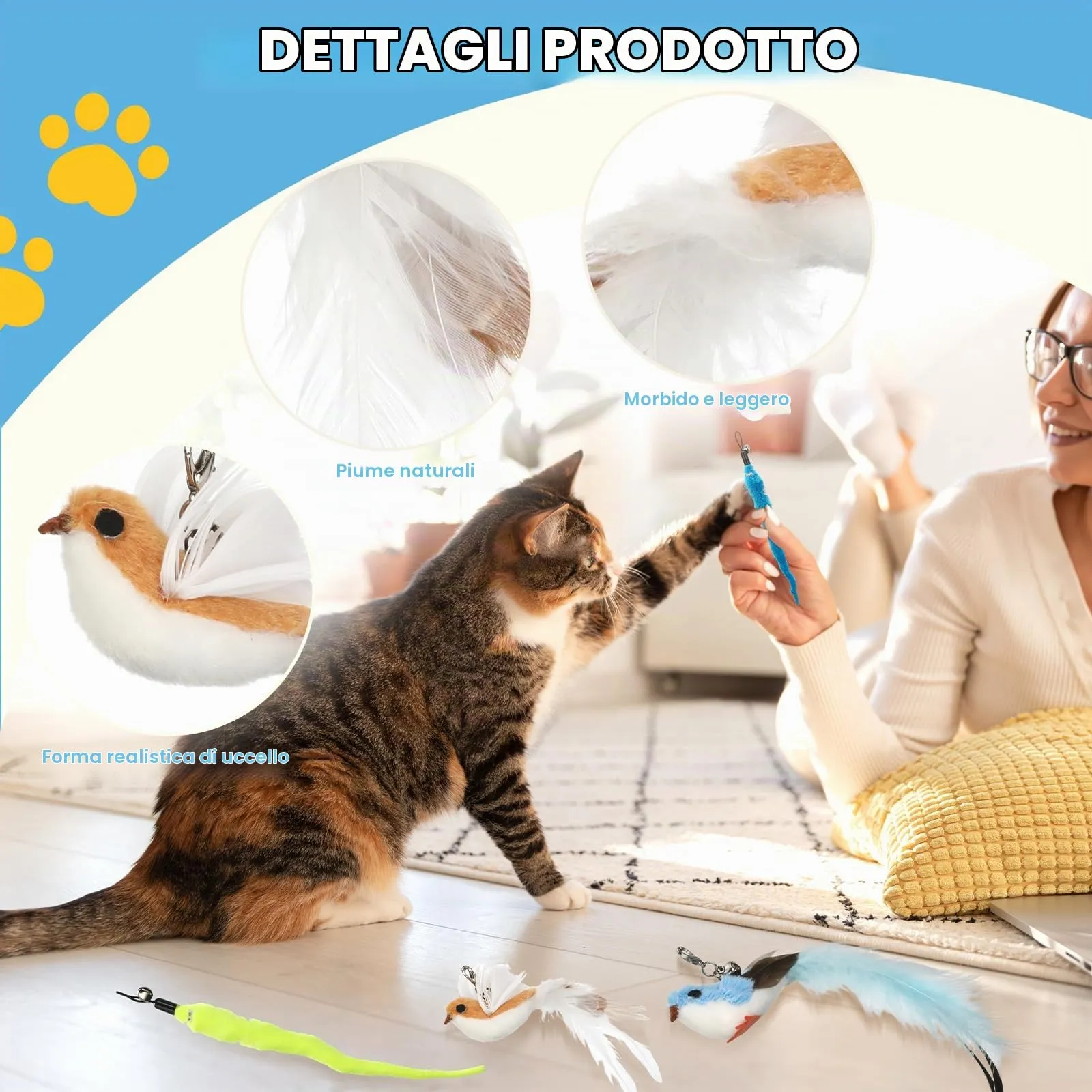 AiQInu Giochi per Gatti, Set di 4 Ricambi Interattivi con Piume e Peluche - immagine 4