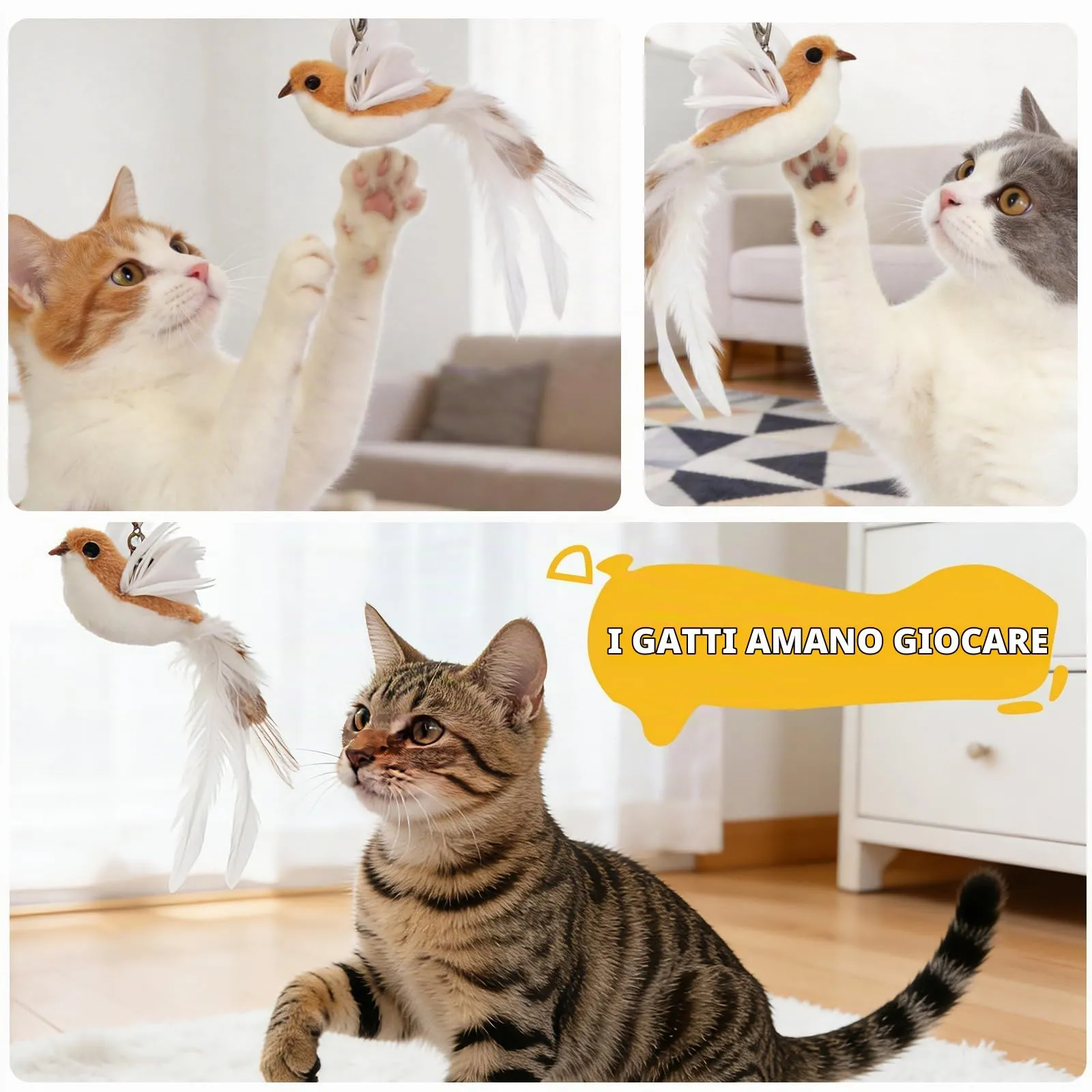 AiQInu Giochi per Gatti, Set di 4 Ricambi Interattivi con Piume e Peluche - immagine 7