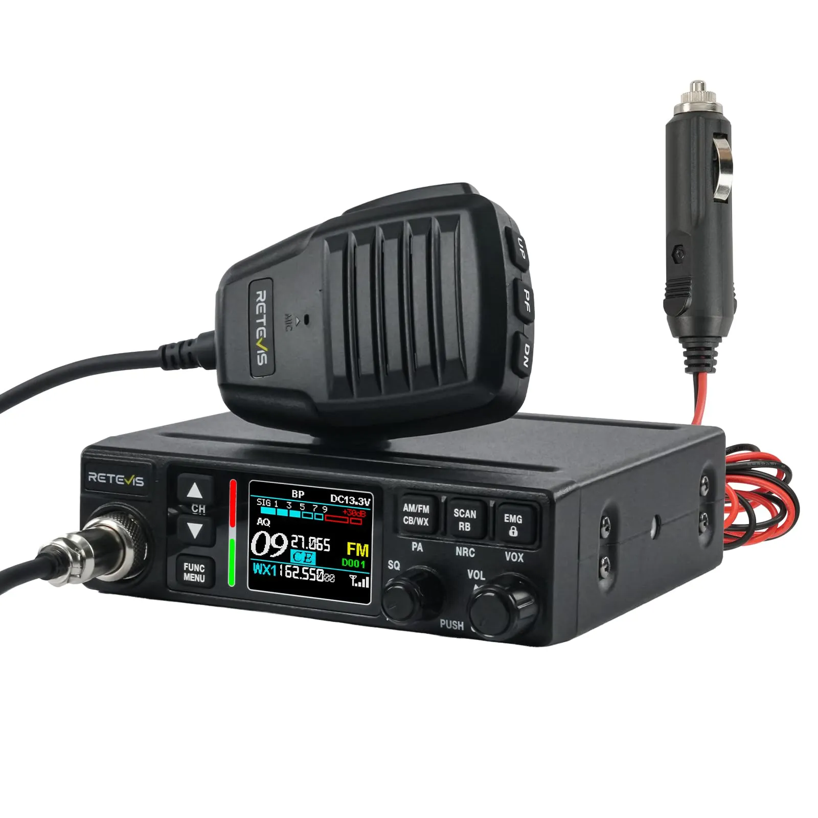 Retevis MB63B Radio CB Portatile AM/FM con NRC, Display LCD Colori, VOX, 40 Canali, 12V/24V, Nero - immagine 1