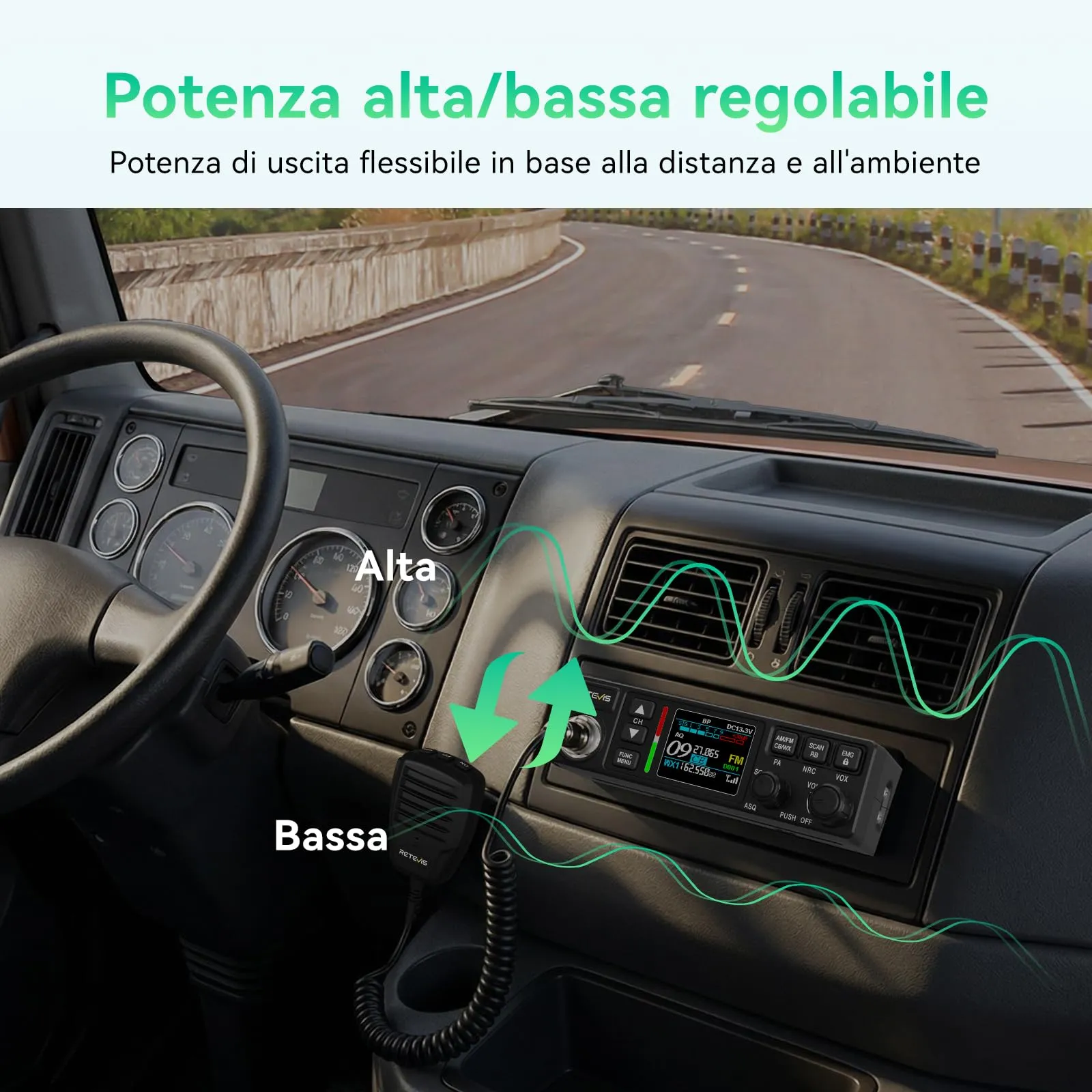 Retevis MB63B Radio CB Portatile AM/FM con NRC, Display LCD Colori, VOX, 40 Canali, 12V/24V, Nero - immagine 5
