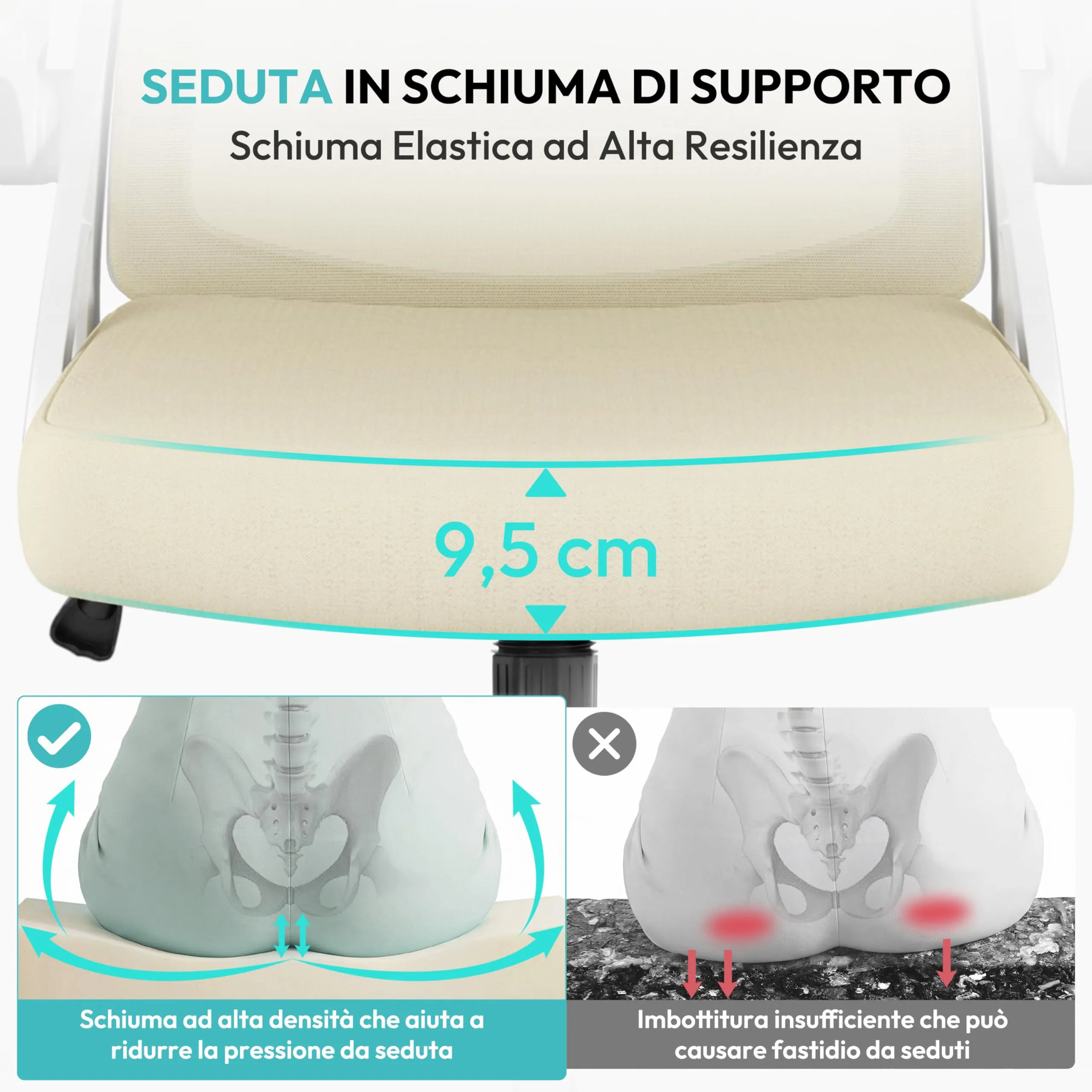 Yaheetech Sedia da Ufficio Ergonomica con Supporto Lombare, Beige - immagine 5