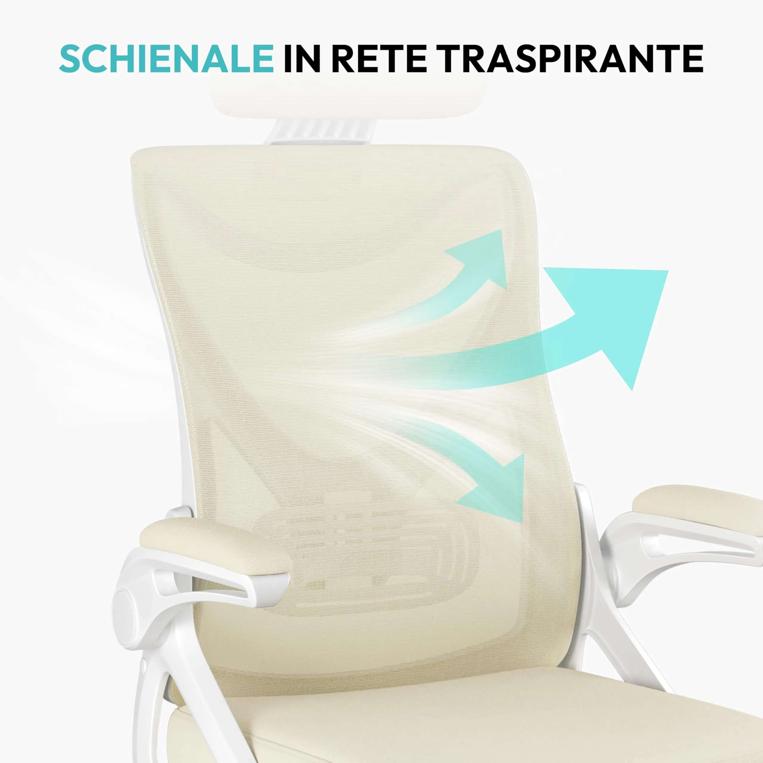 Yaheetech Sedia da Ufficio Ergonomica con Supporto Lombare, Beige - immagine 9