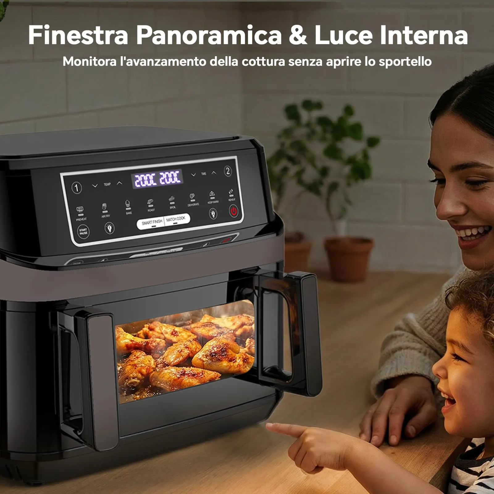 Emphsism Friggitrice ad Aria 12L XXL, 2600W, Doppia Resistenza, Modalità 1 o 2 Zone, Finestra e Luce Interna, 8-in-1 Touch Control - immagine 3