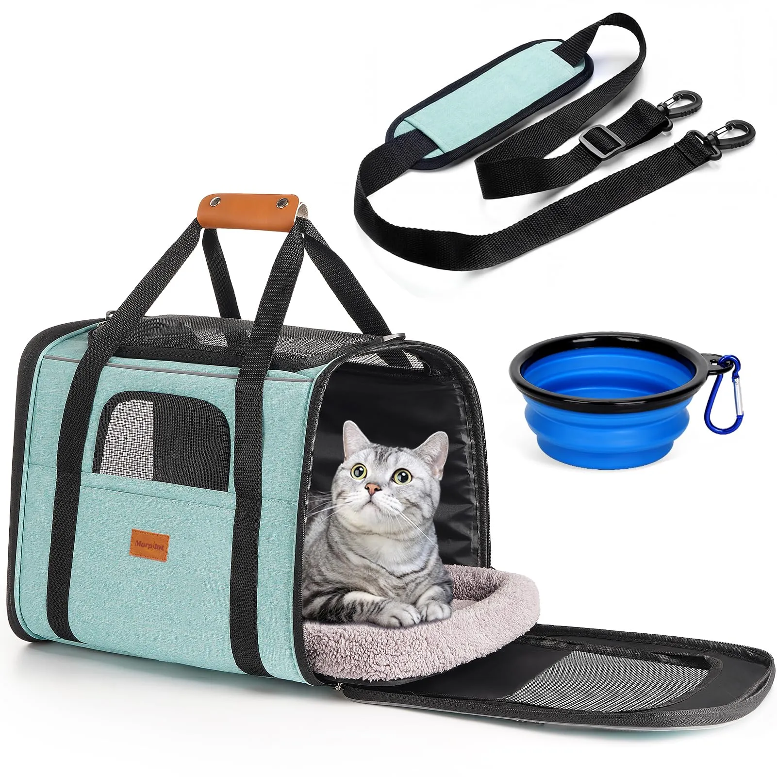 Morpilot Trasportino per Gatti e Cani fino a 7 kg, Pieghevole, 44x31x34cm, Turchese - immagine 1