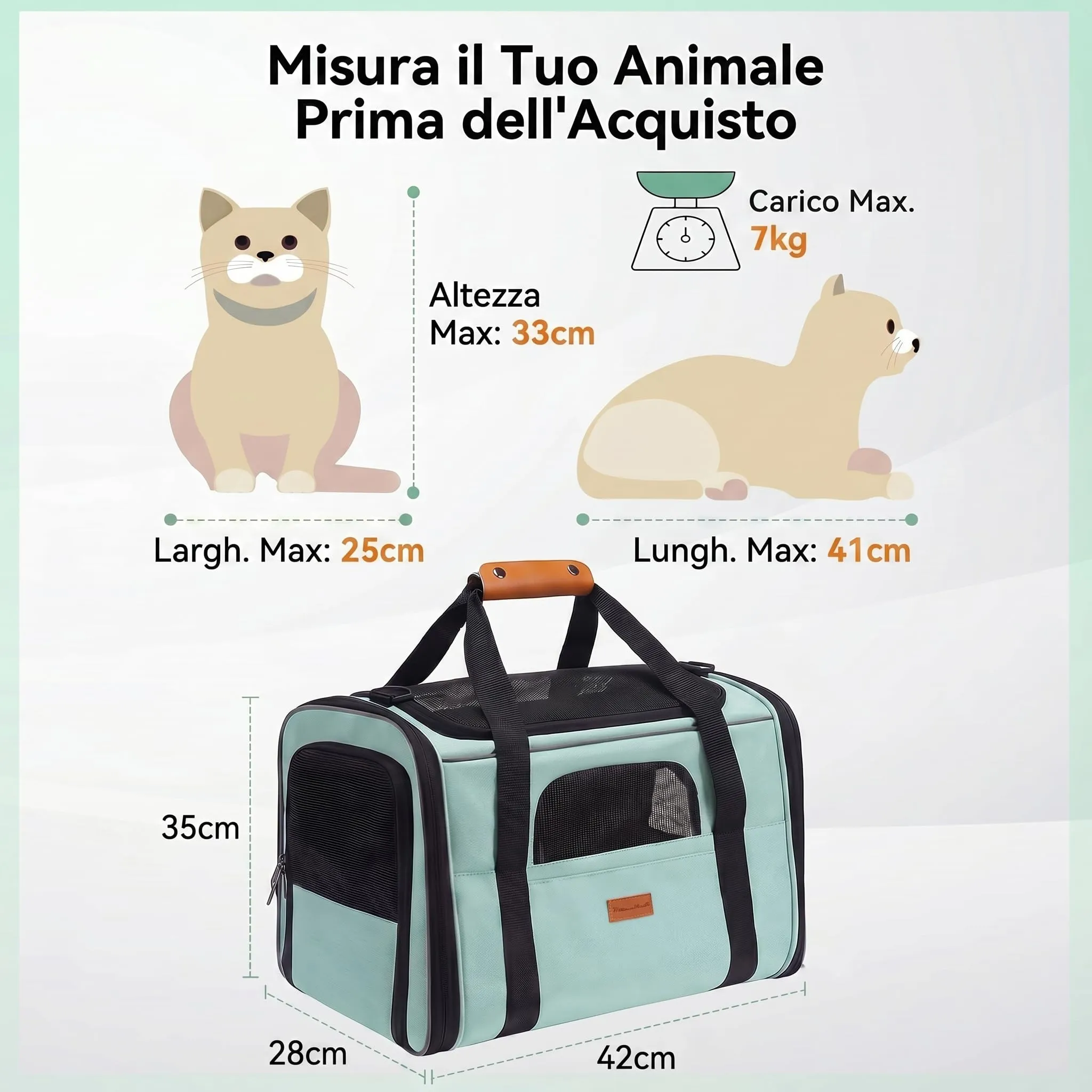 Morpilot Trasportino per Gatti e Cani fino a 7 kg, Pieghevole, 44x31x34cm, Turchese - immagine 6