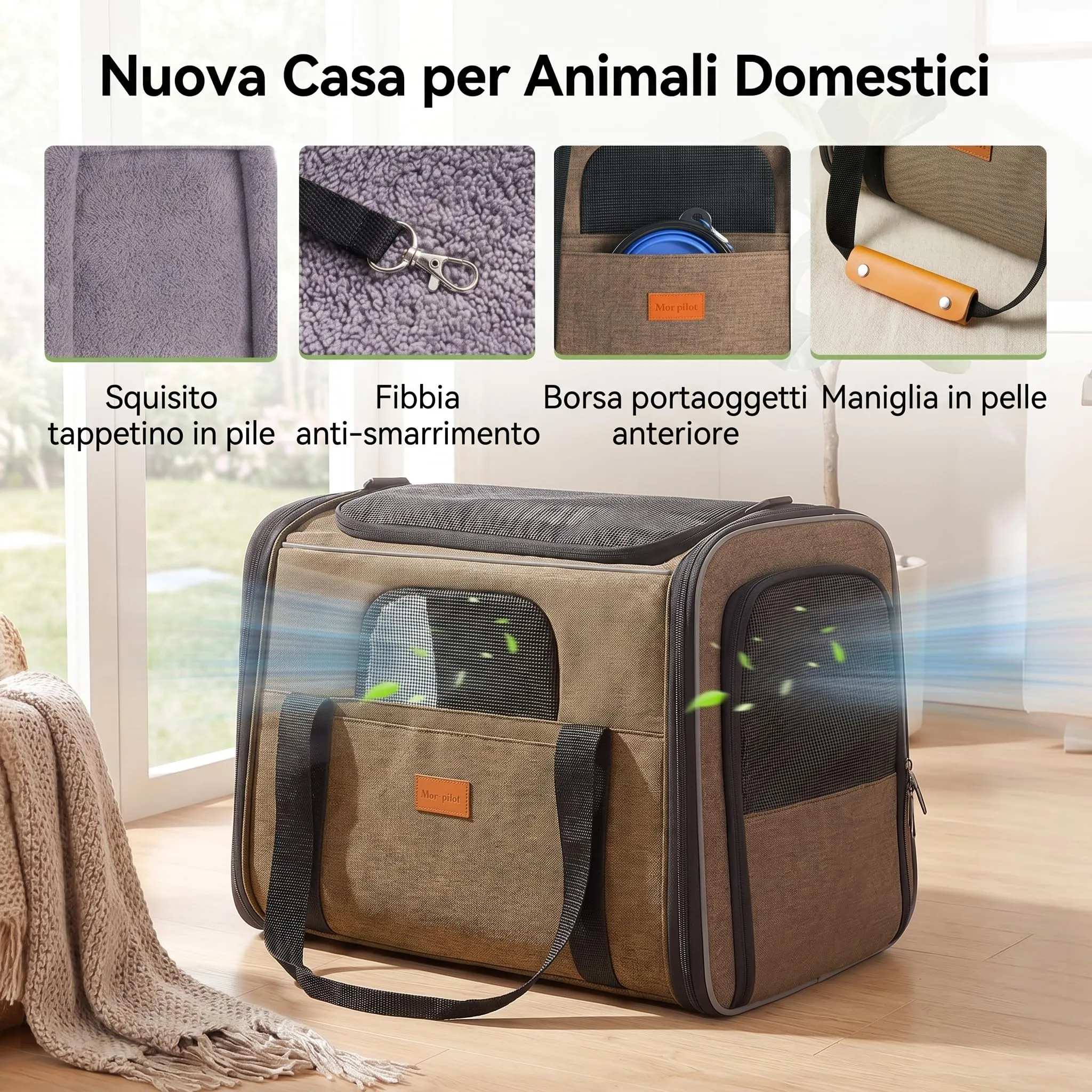 Morpilot Trasportino per Gatti e Cani, Pieghevole, 44x31x34cm, Marrone - immagine 5