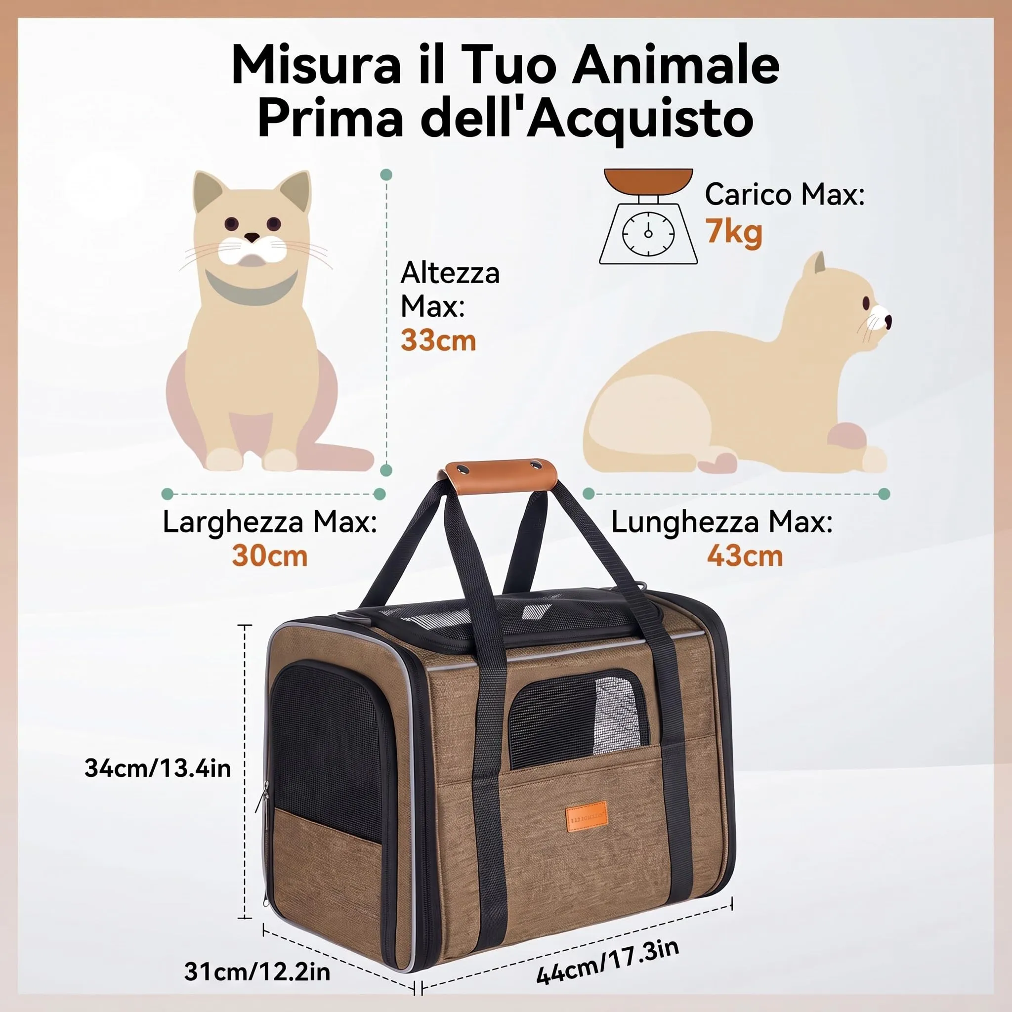 Morpilot Trasportino per Gatti e Cani, Pieghevole, 44x31x34cm, Marrone - immagine 6
