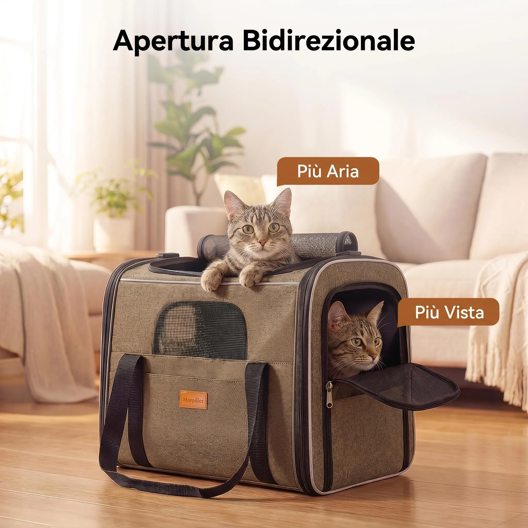Morpilot Trasportino per Gatti e Cani, Pieghevole, 44x31x34cm, Marrone - immagine 9