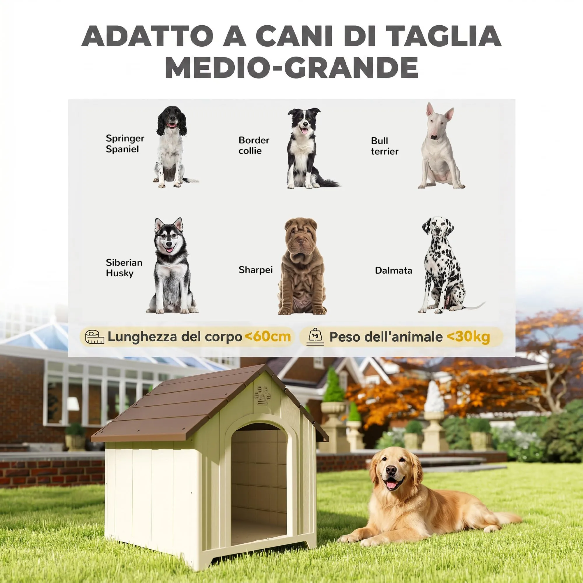 PawHut Cuccia per Cani da Esterno, Taglia Media/Grande, 88x78x89 cm, Beige - immagine 4